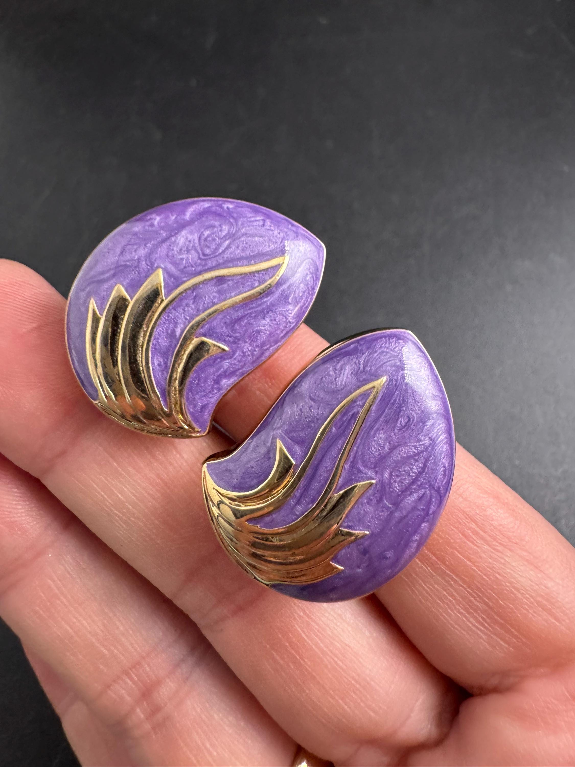 Purple Enamel Clip On Earrings: jaques vert vintage gold plated