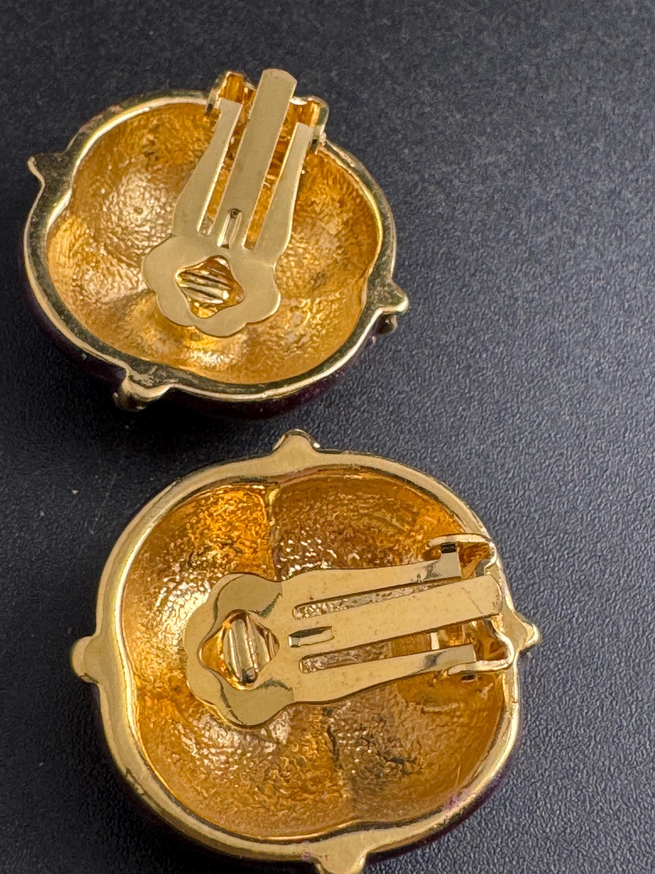 Purple Enamel Clip On Earrings: jaques vert vintage gold plated