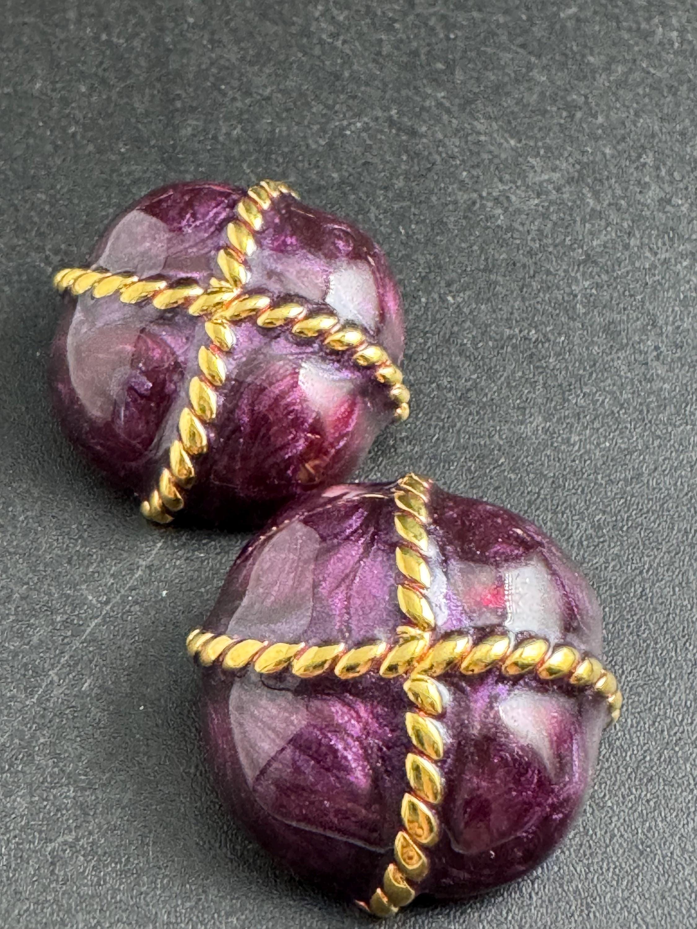 Purple Enamel Clip On Earrings: jaques vert vintage gold plated