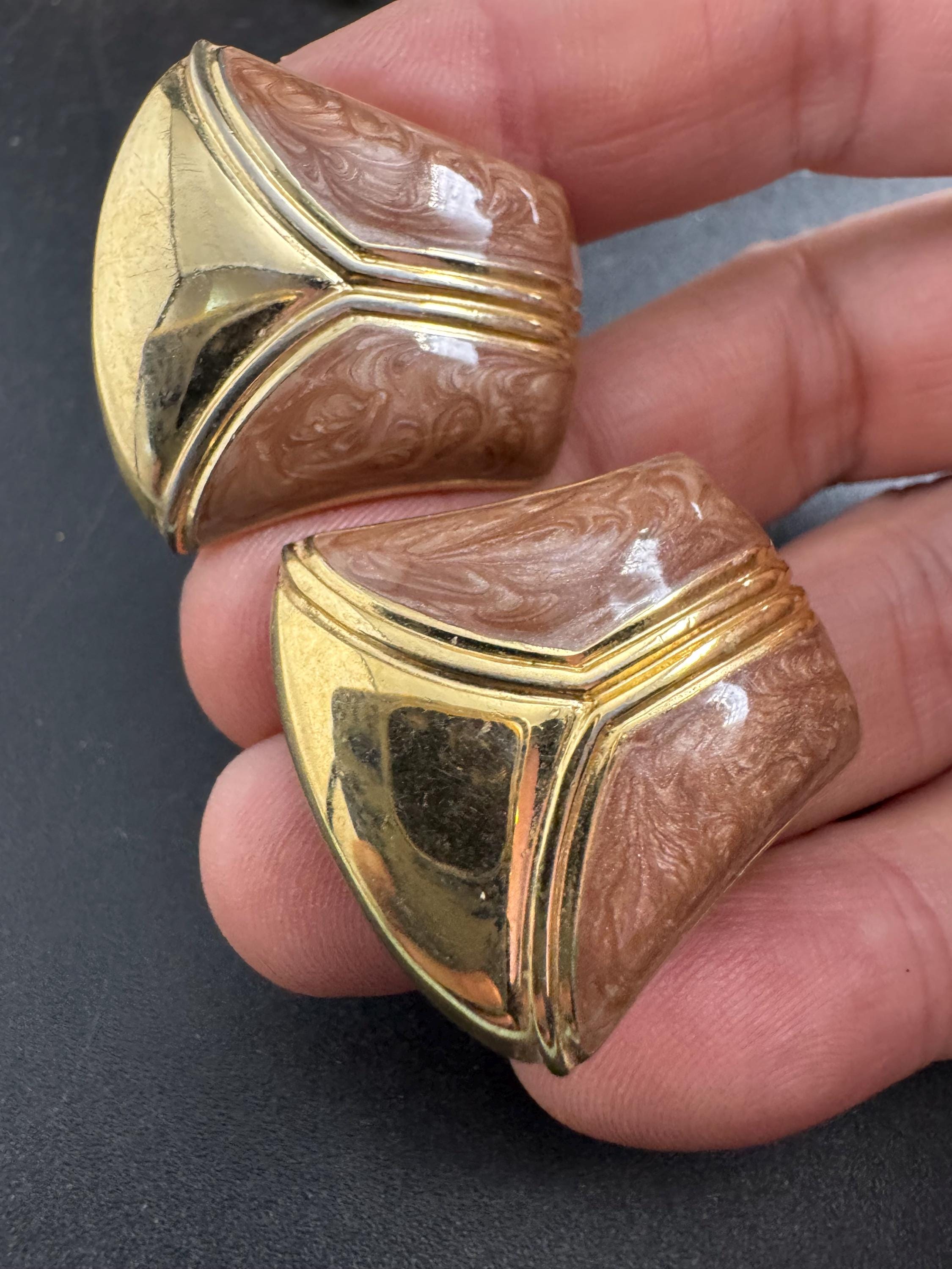 brown Enamel Clip On Earrings: jaques vert vintage gold plated