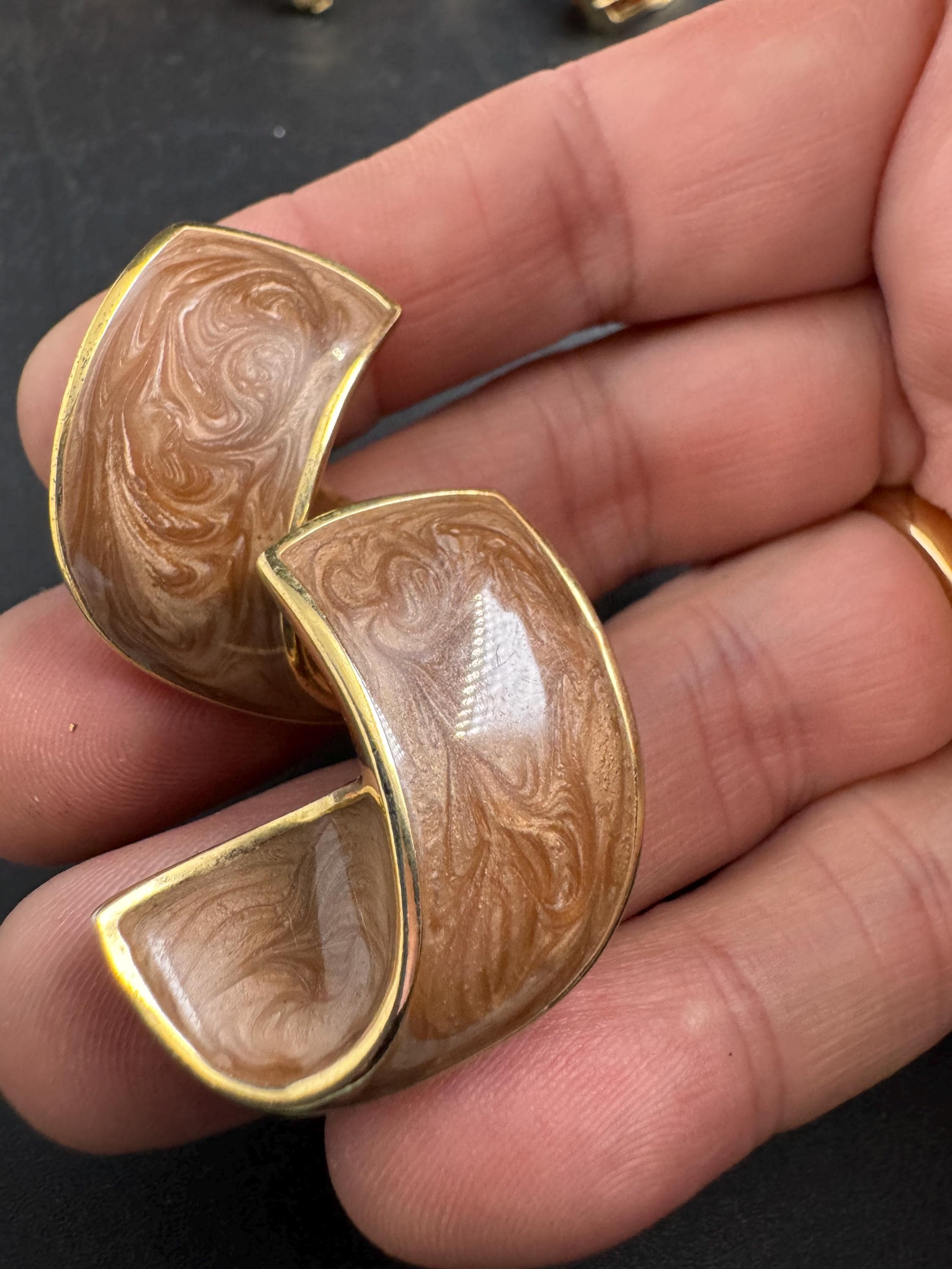 brown Enamel Clip On Earrings: jaques vert vintage gold plated