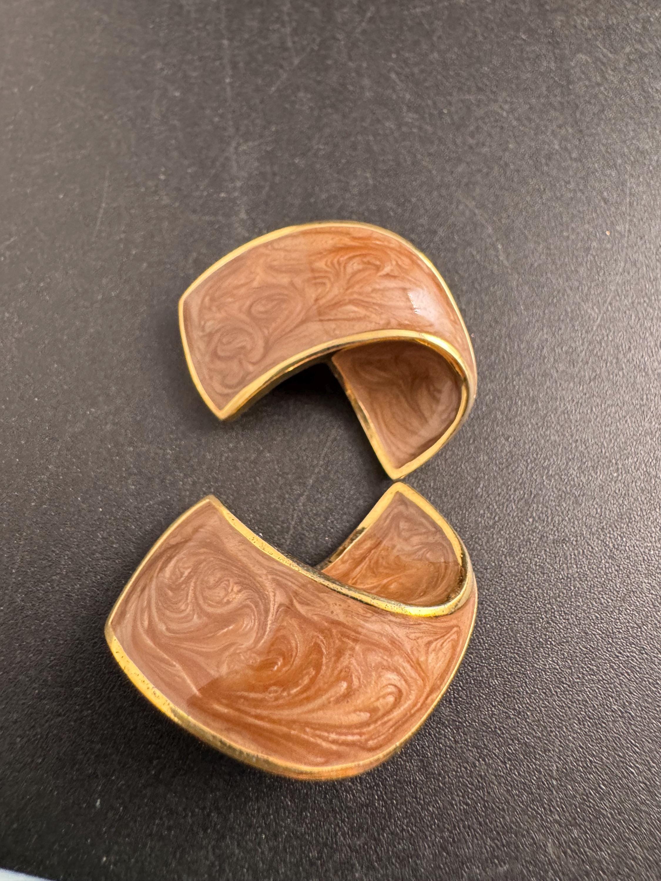 brown Enamel Clip On Earrings: jaques vert vintage gold plated