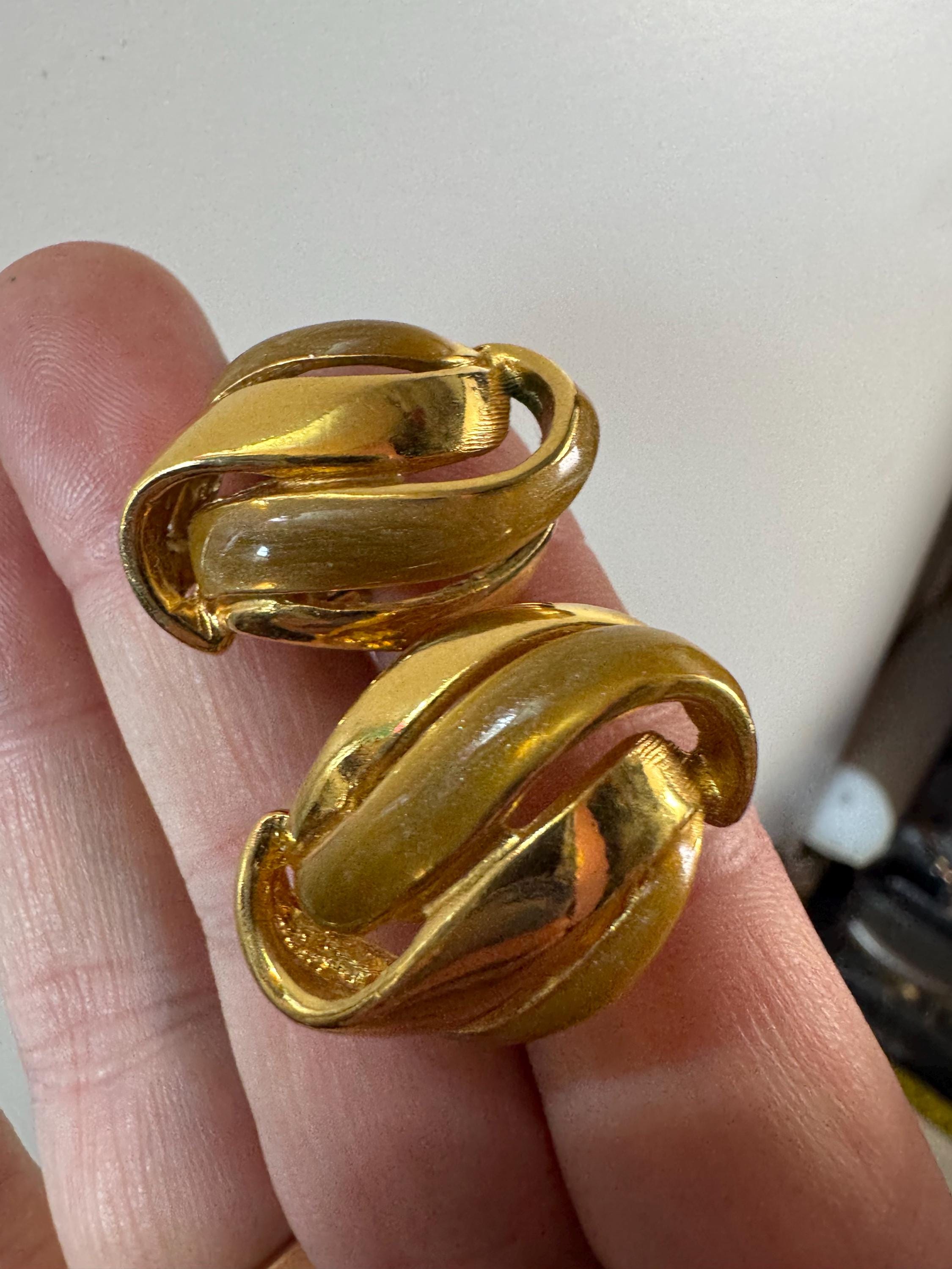 brown Enamel Clip On Earrings: jaques vert vintage gold plated