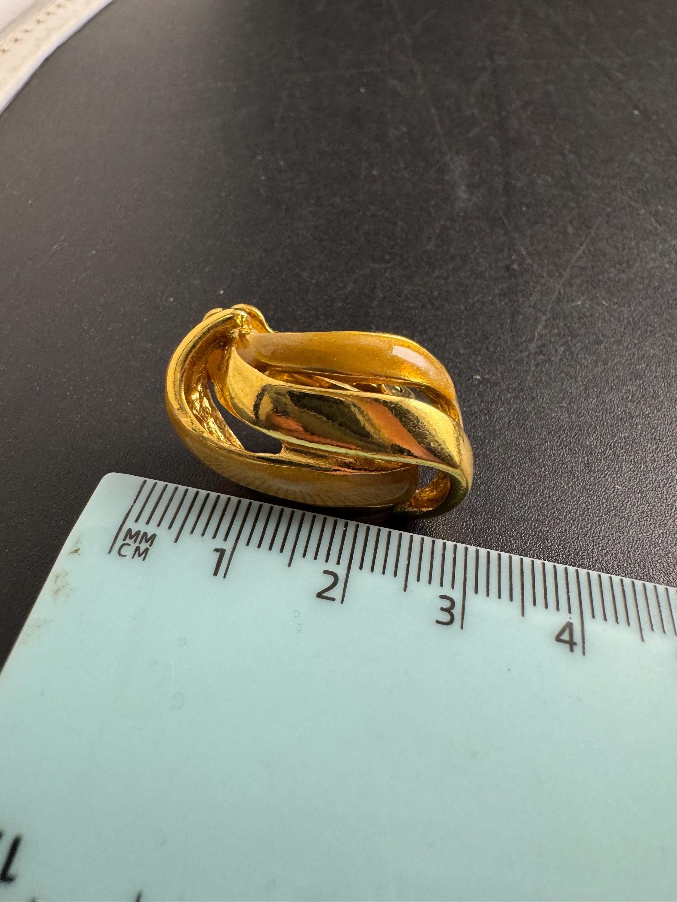 brown Enamel Clip On Earrings: jaques vert vintage gold plated