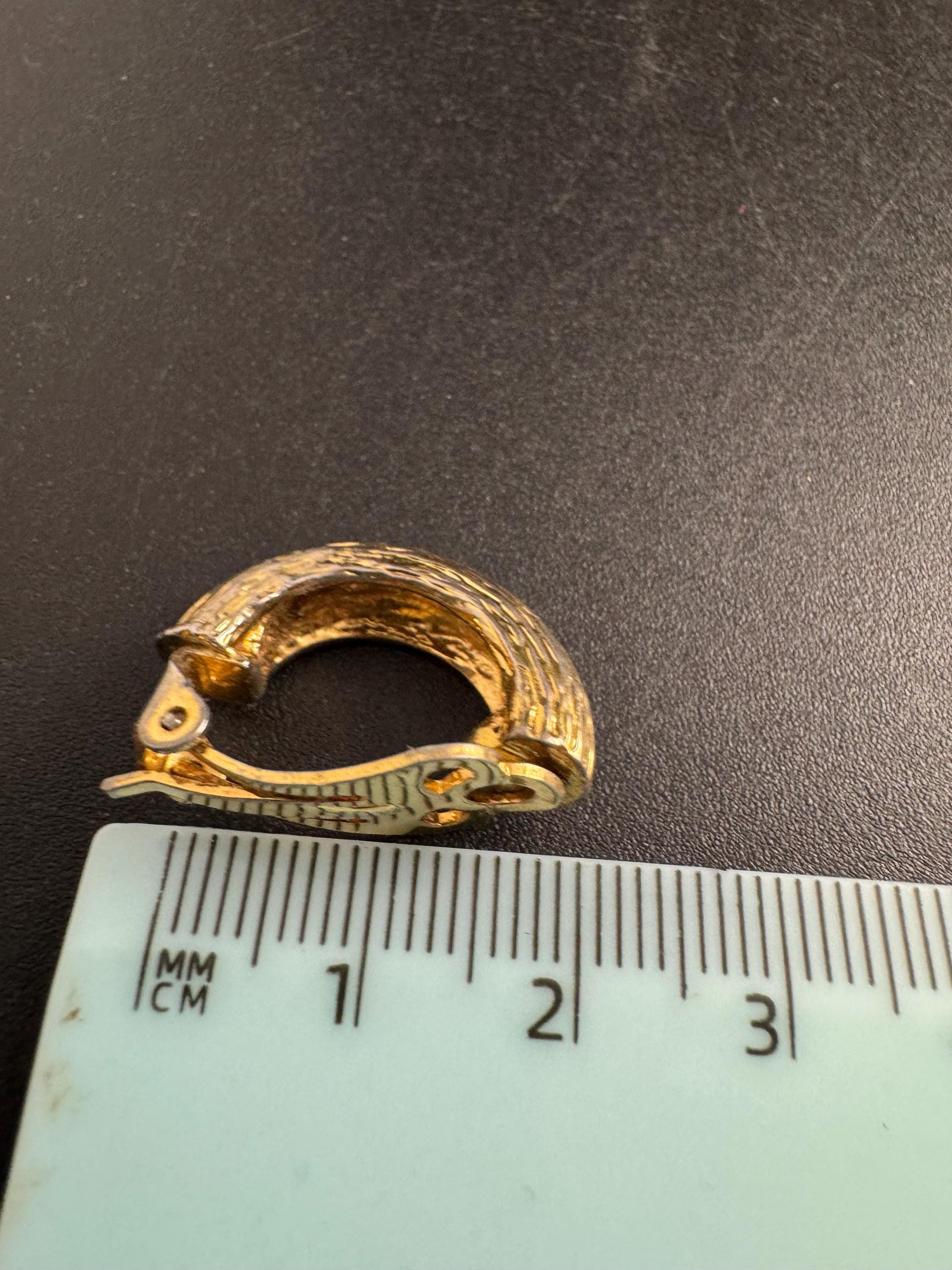 brown Enamel Clip On Earrings: half hoop vintage gold tone