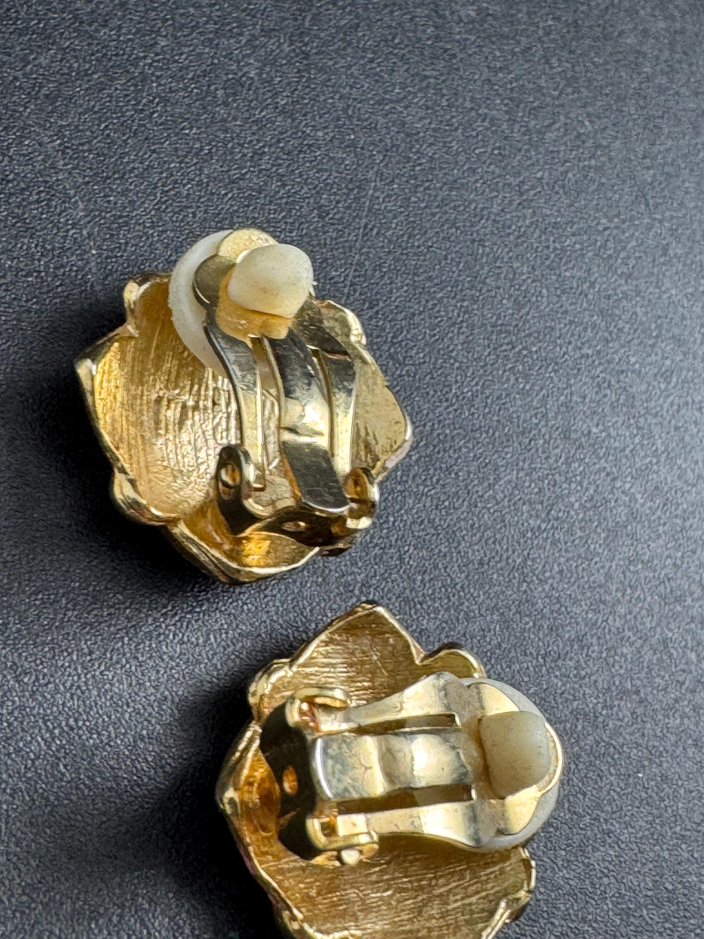 Pink Enamel Clip On Earrings: vintage gold plated