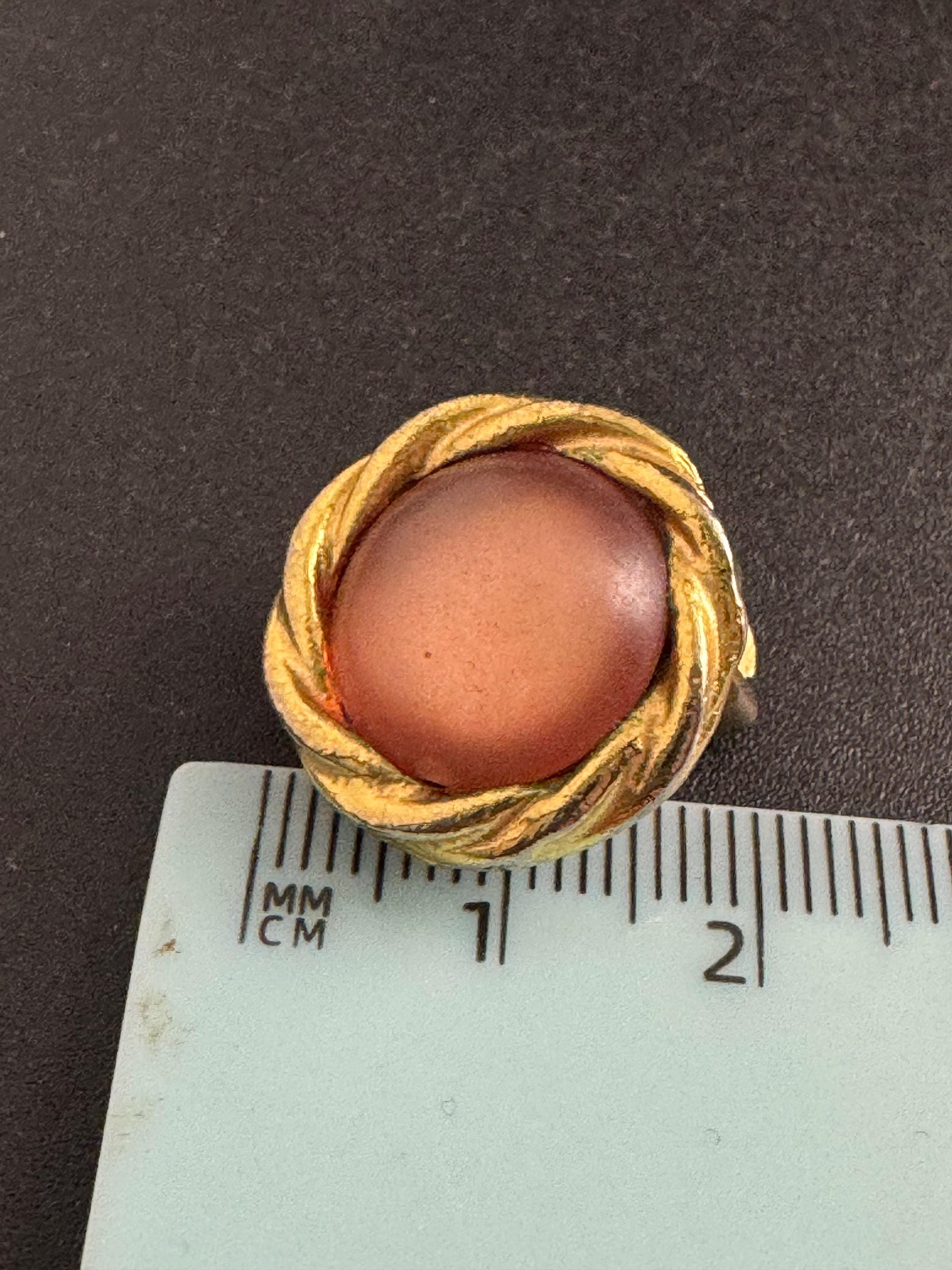 Frosted Pink Clip On Earrings: signed DMJ vintage gold tone