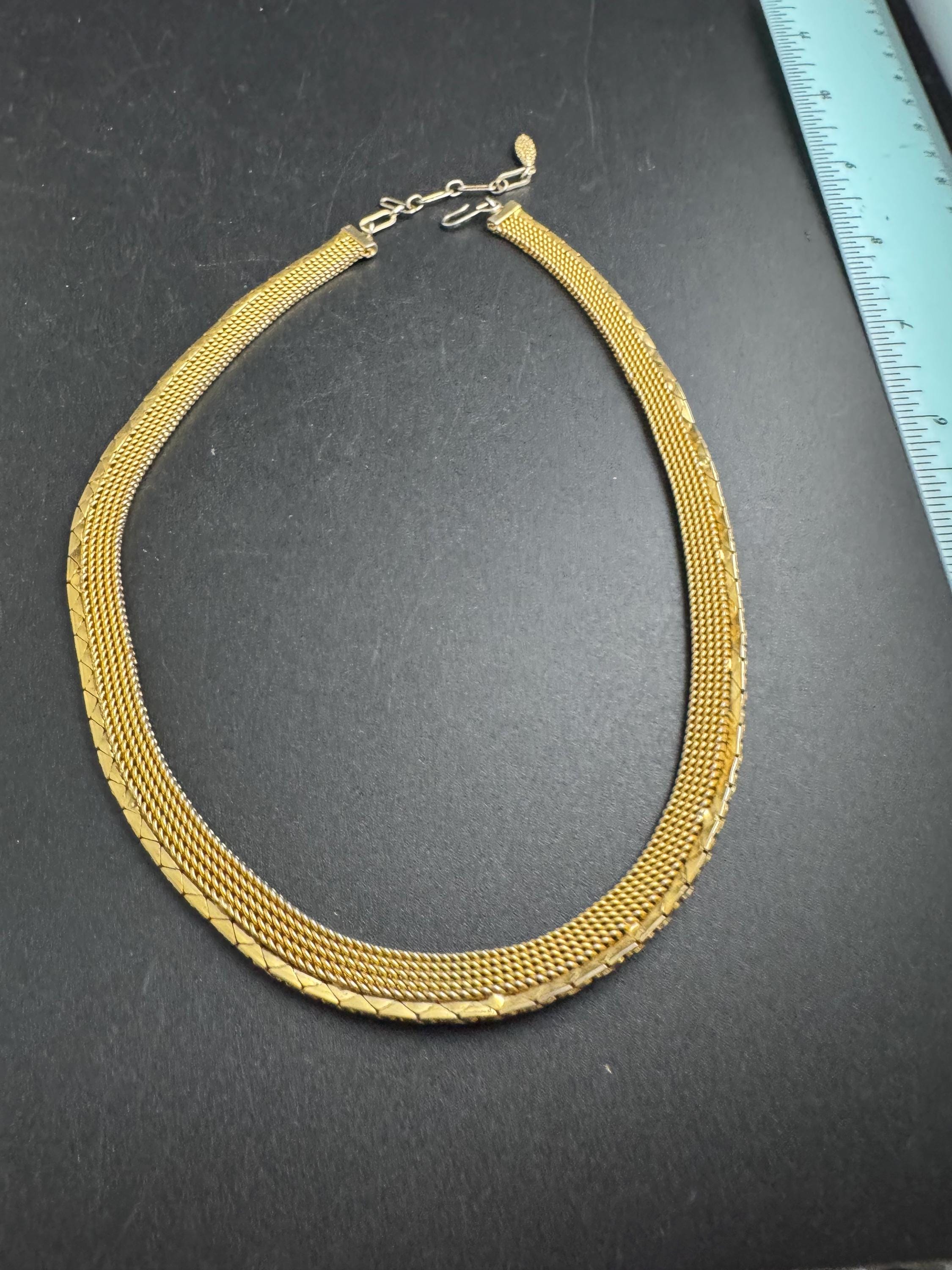 Wide gold mesh choker, vintage necklace 1970s