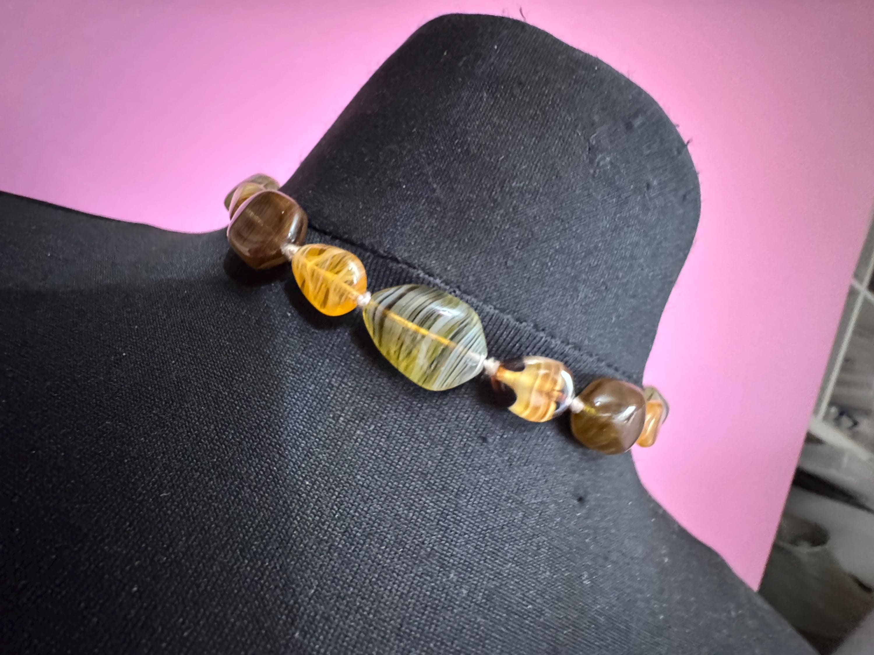 1950s brown marbled glass bead necklace, vintage beaded choker