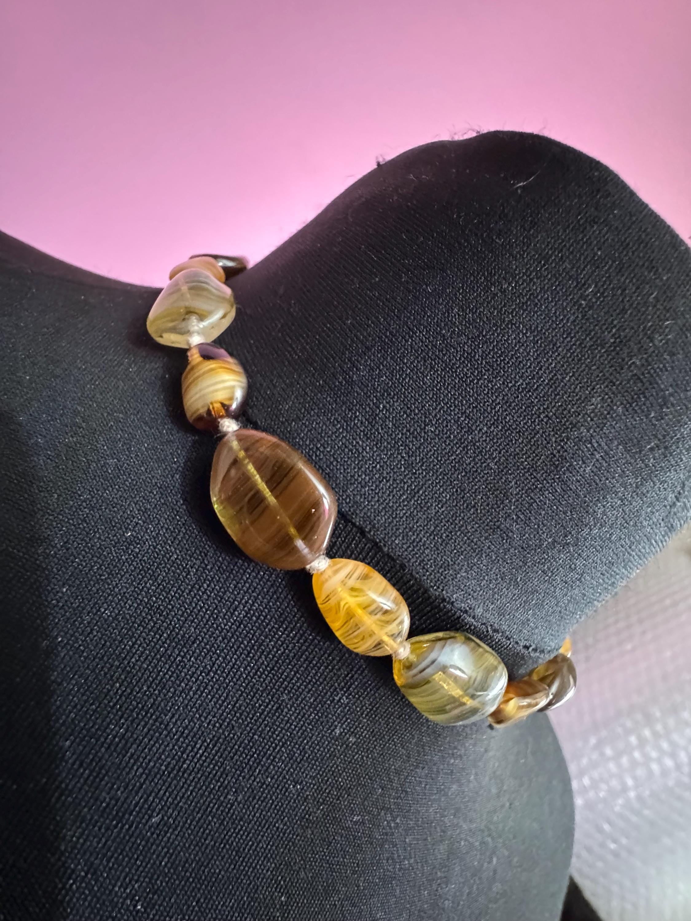 1950s brown marbled glass bead necklace, vintage beaded choker