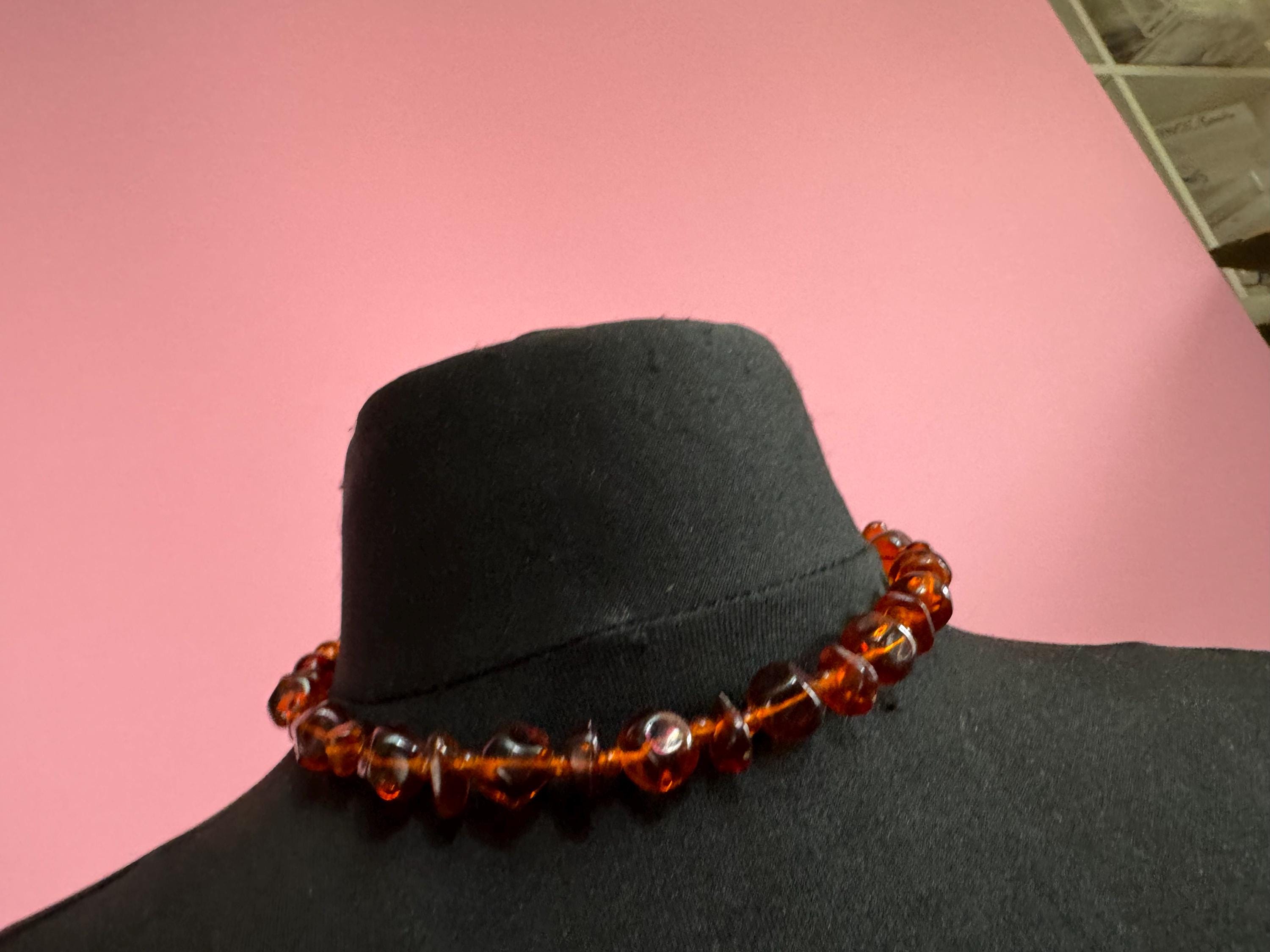 Faux Amber orange brown beaded necklace, plastic beads