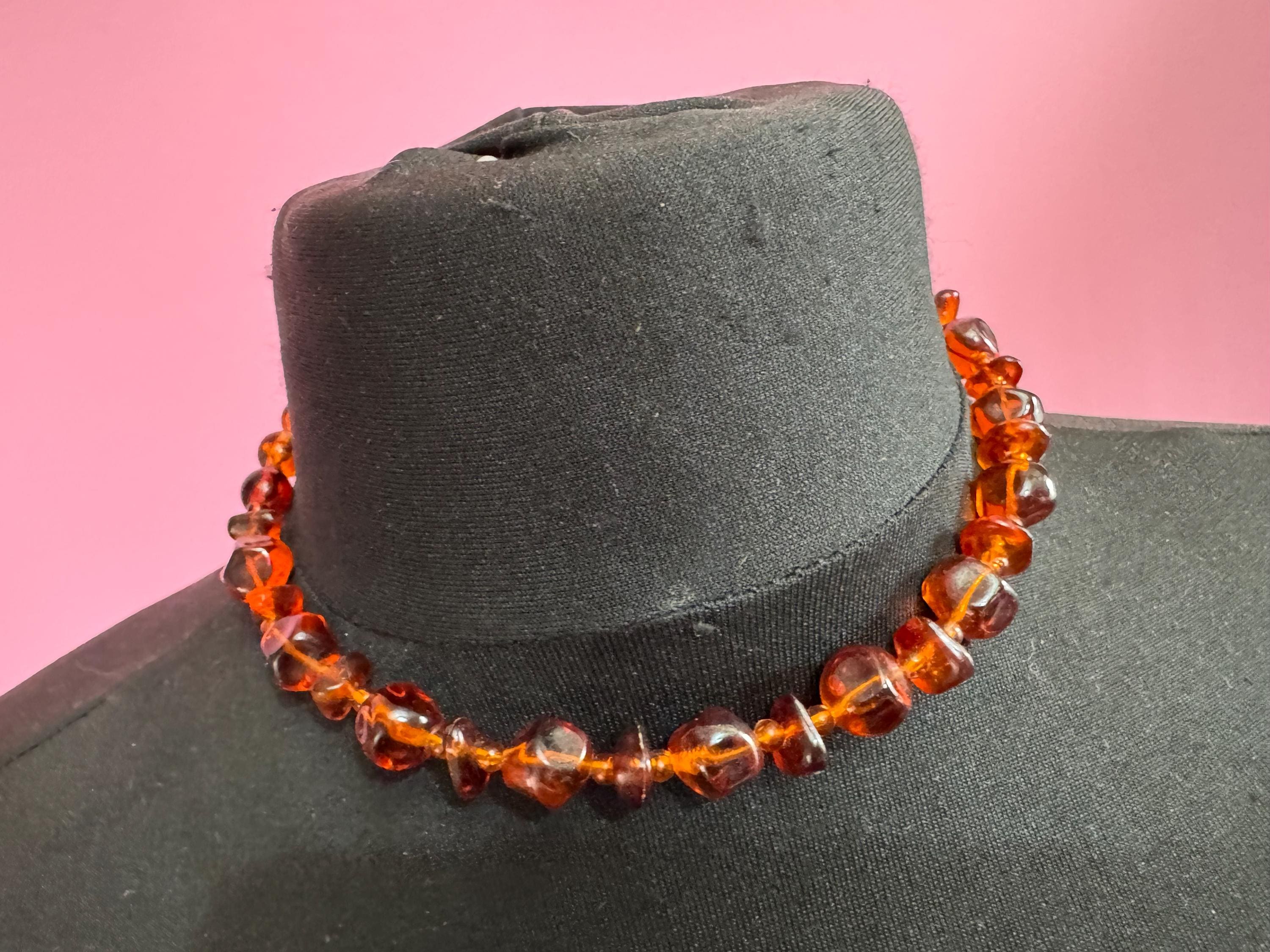Faux Amber orange brown beaded necklace, plastic beads