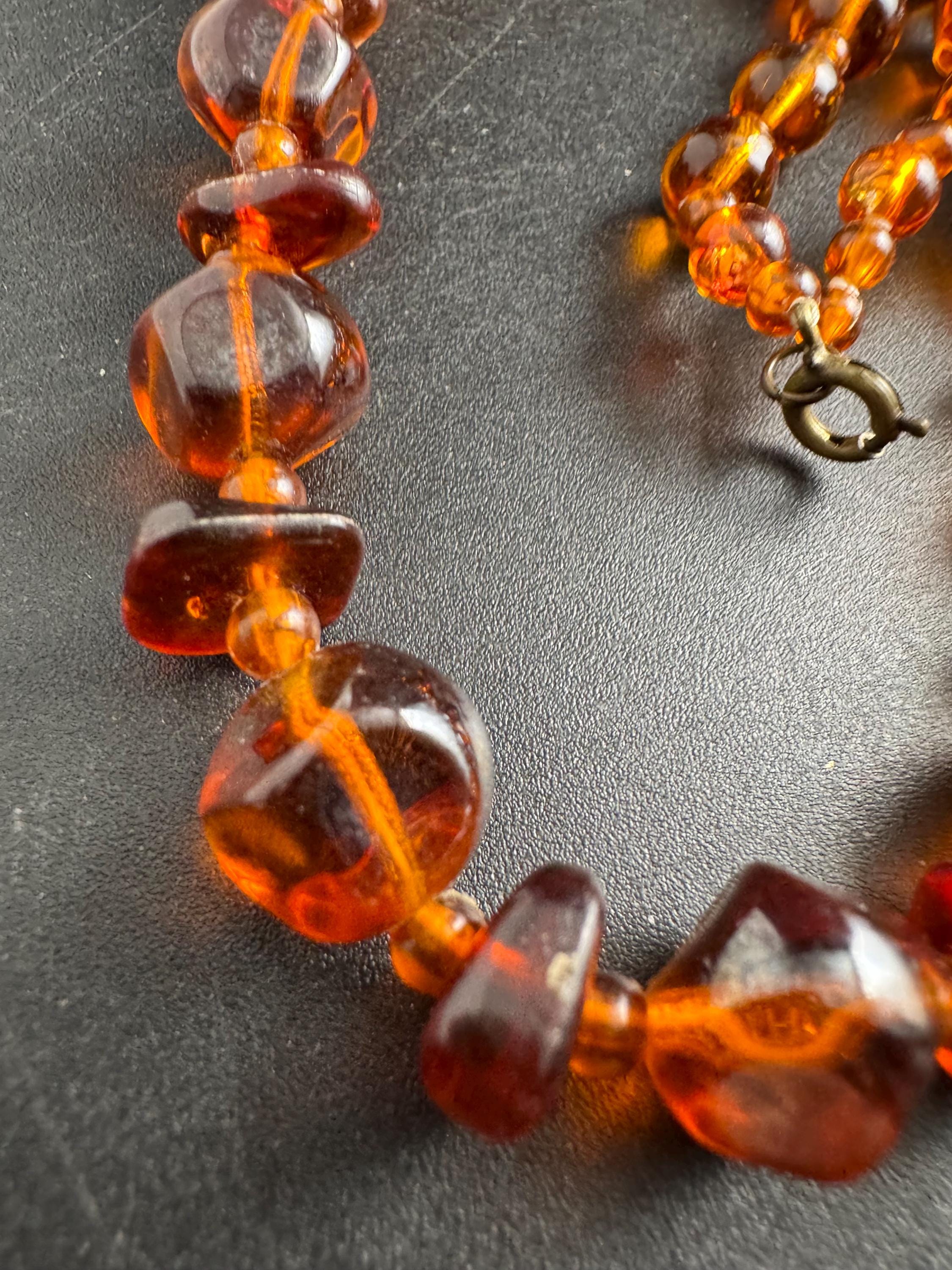 Faux Amber orange brown beaded necklace, plastic beads