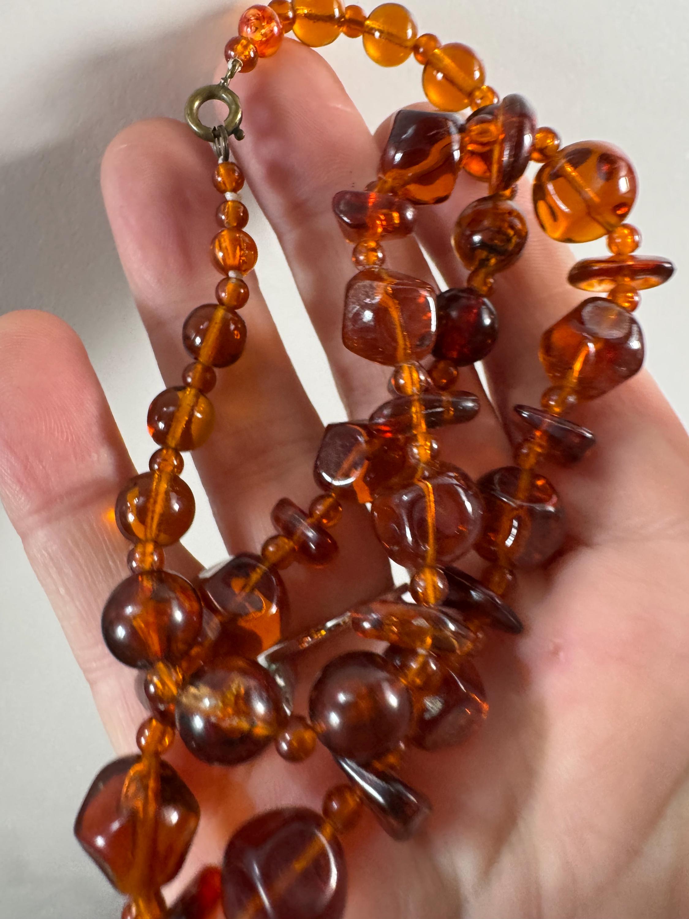 Faux Amber orange brown beaded necklace, plastic beads