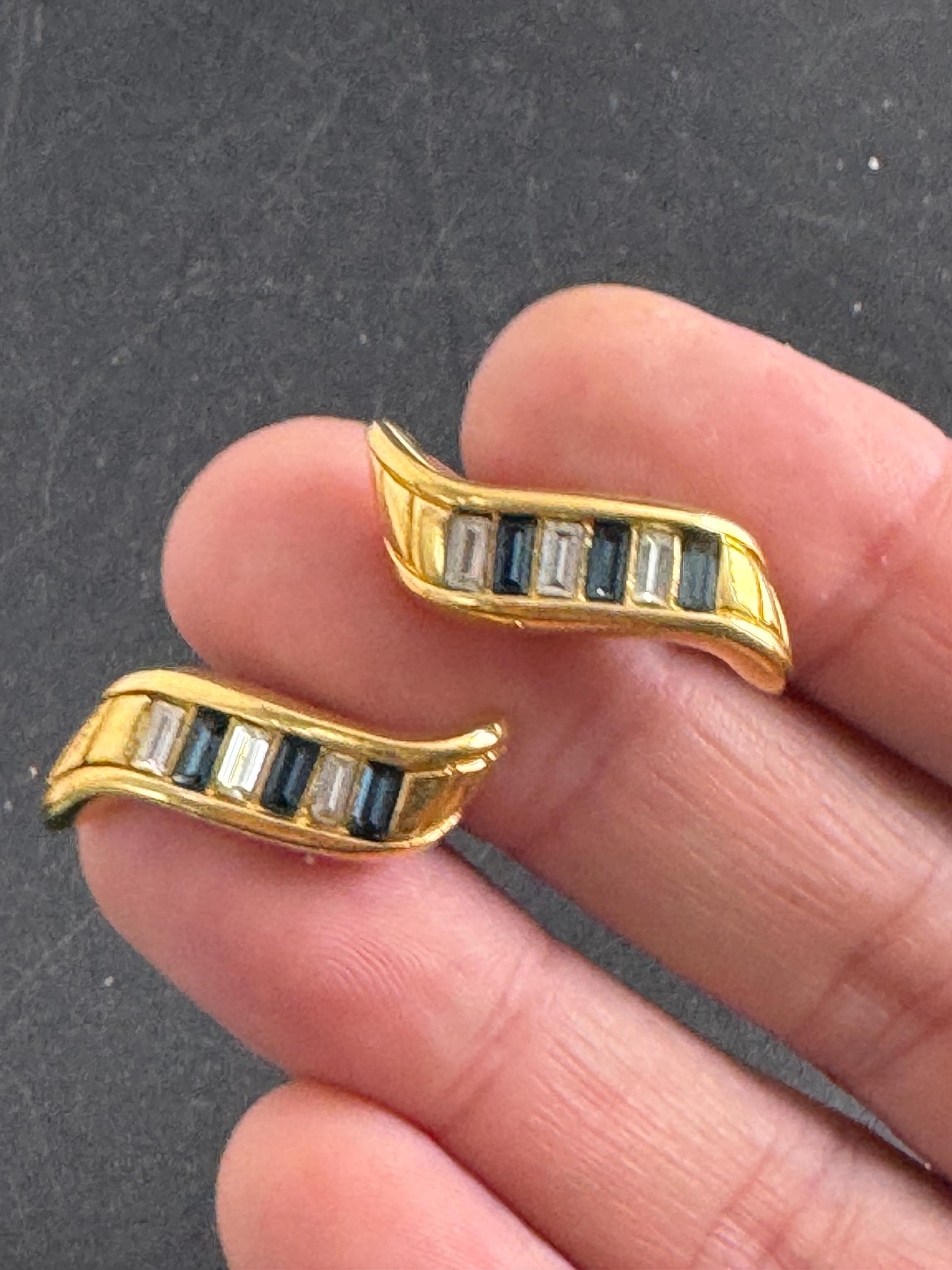 Swarovski SAL sapphire stud earrings, Signed gold plated crystals