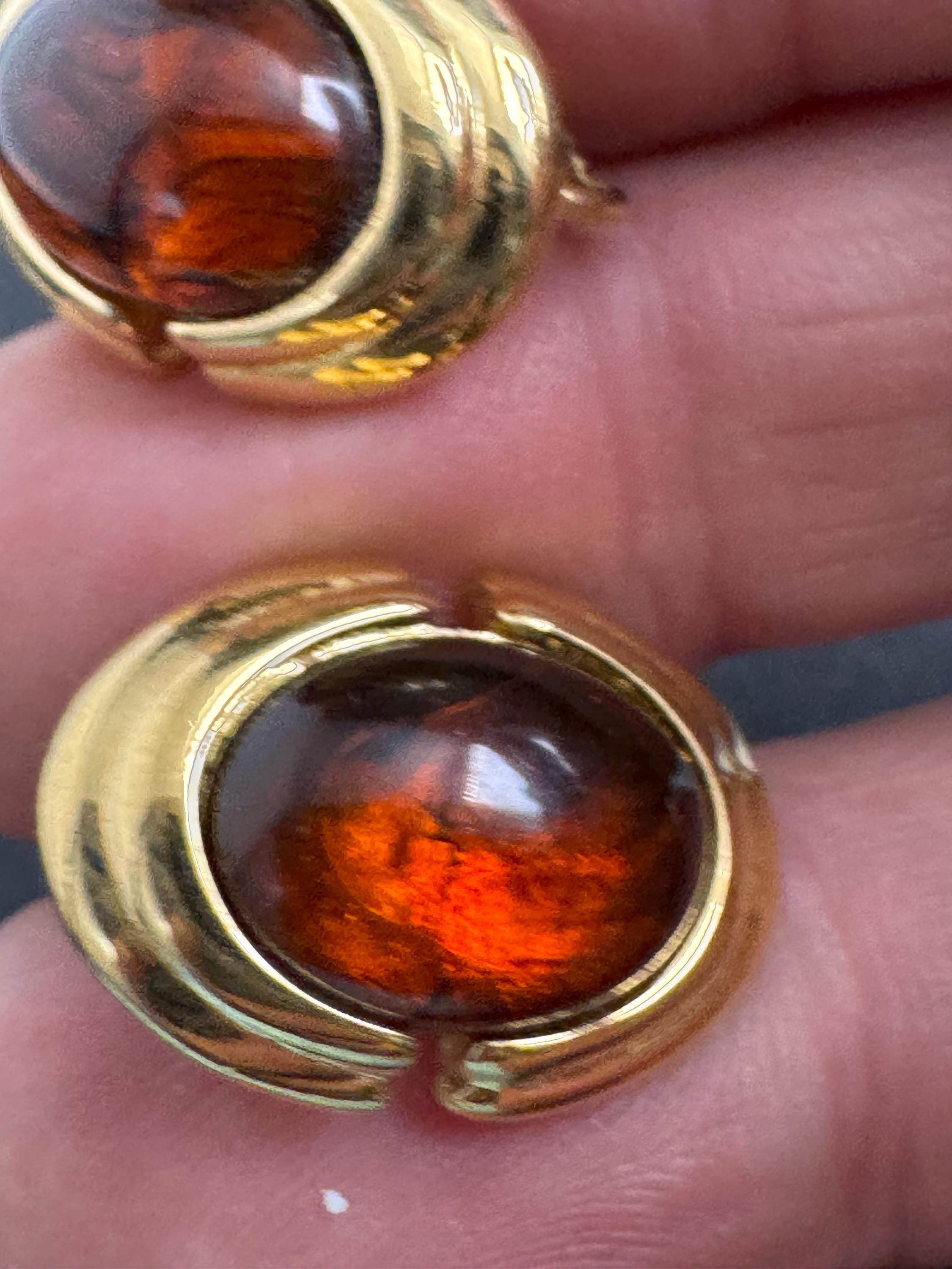 Trifari brown tortoiseshell clip on earrings, gold plated acrylic cabochons vintage