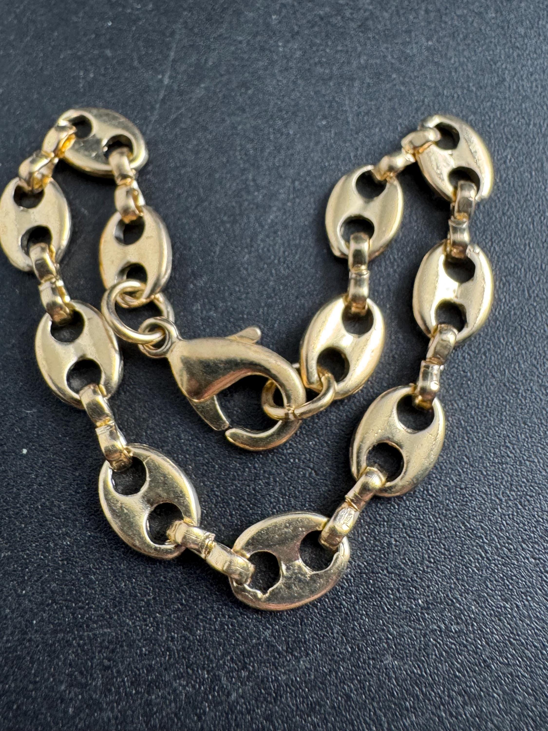 Small mariner link chain bracelet, gold plated petite fit slim wrist 15.5cm