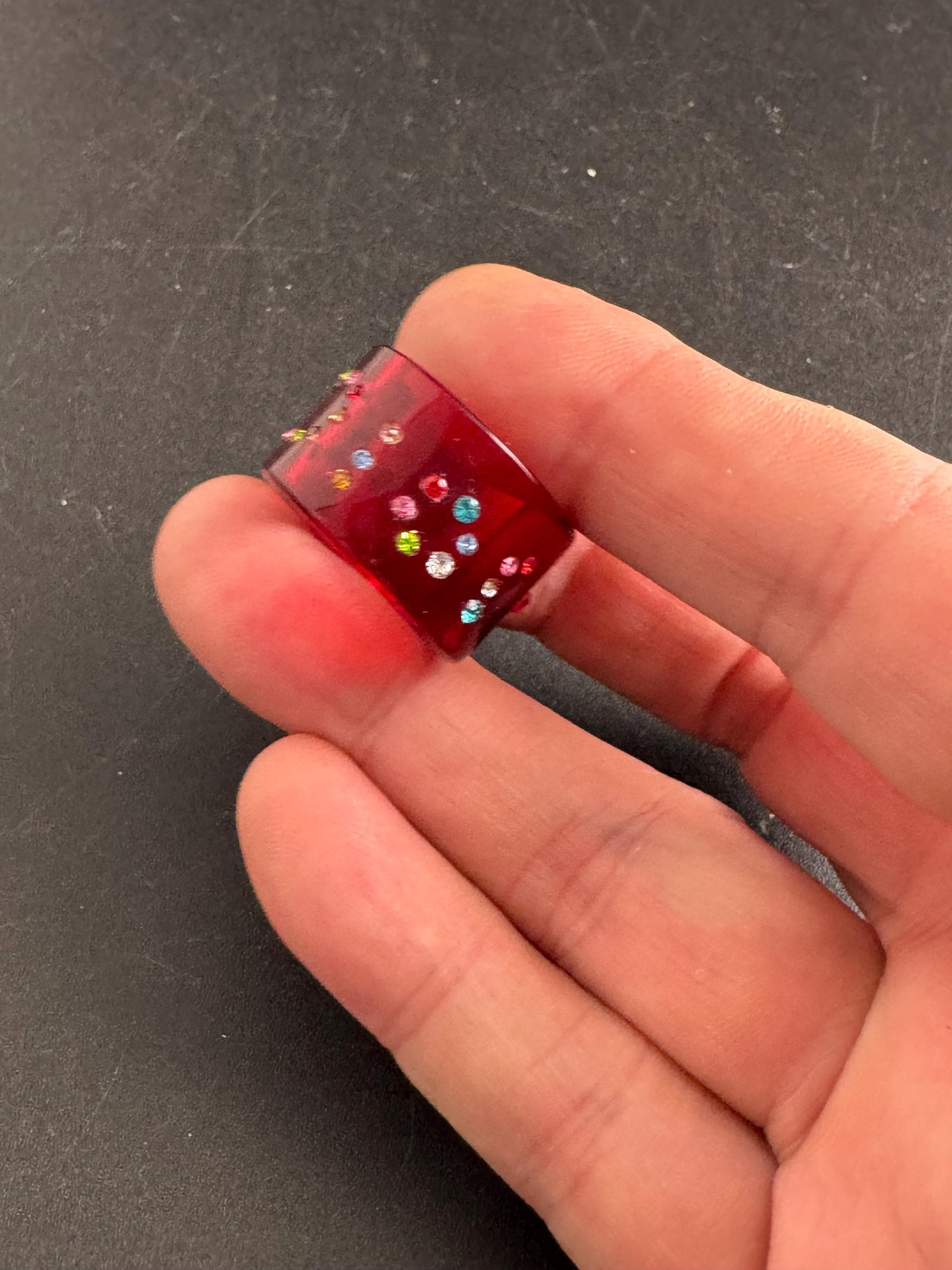 Christian Dior red acrylic dress ring , designer rhinestone jewellery