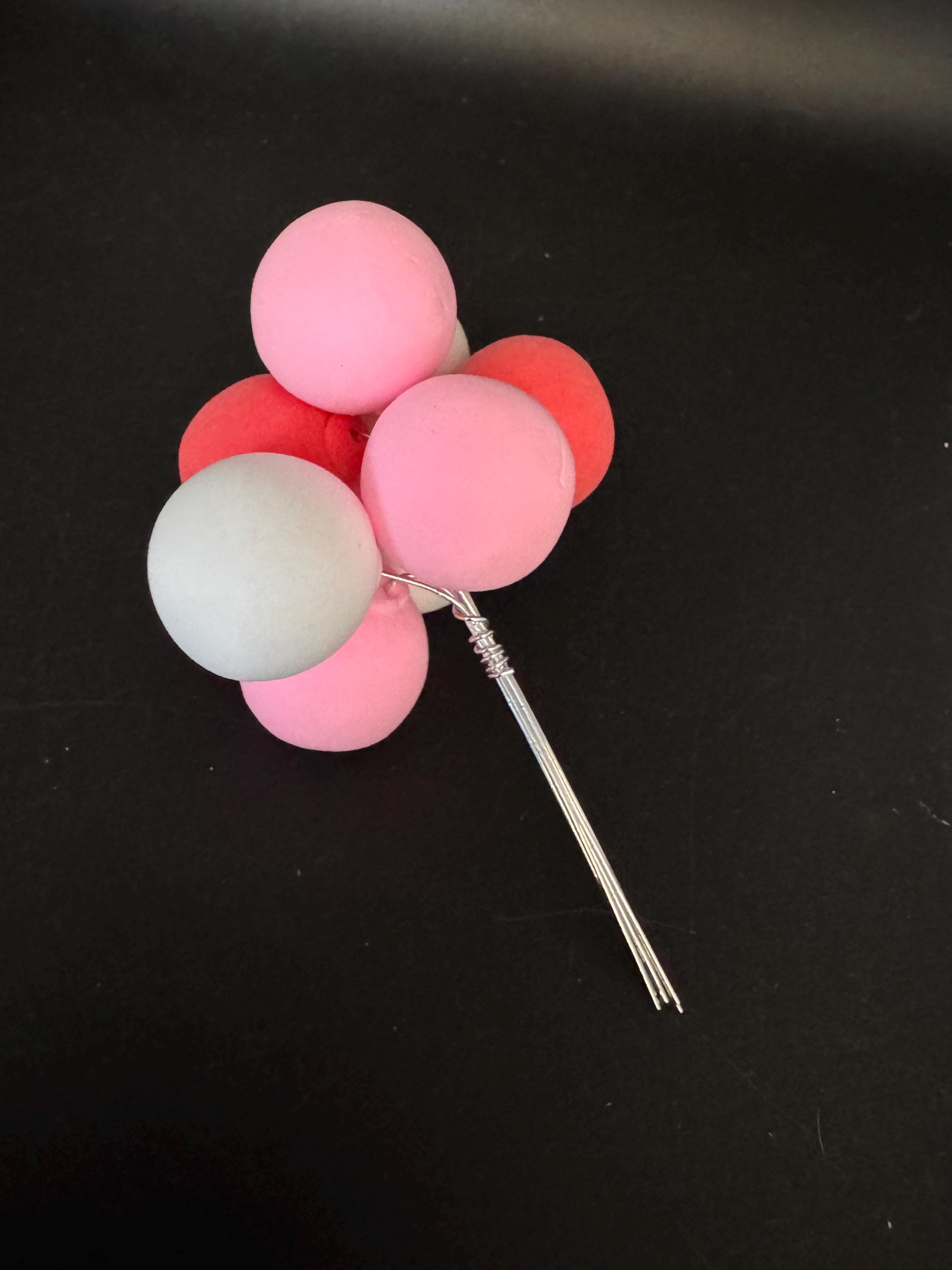 Pink red balloons cake toppers,  girls birthday white foam balloon decoration