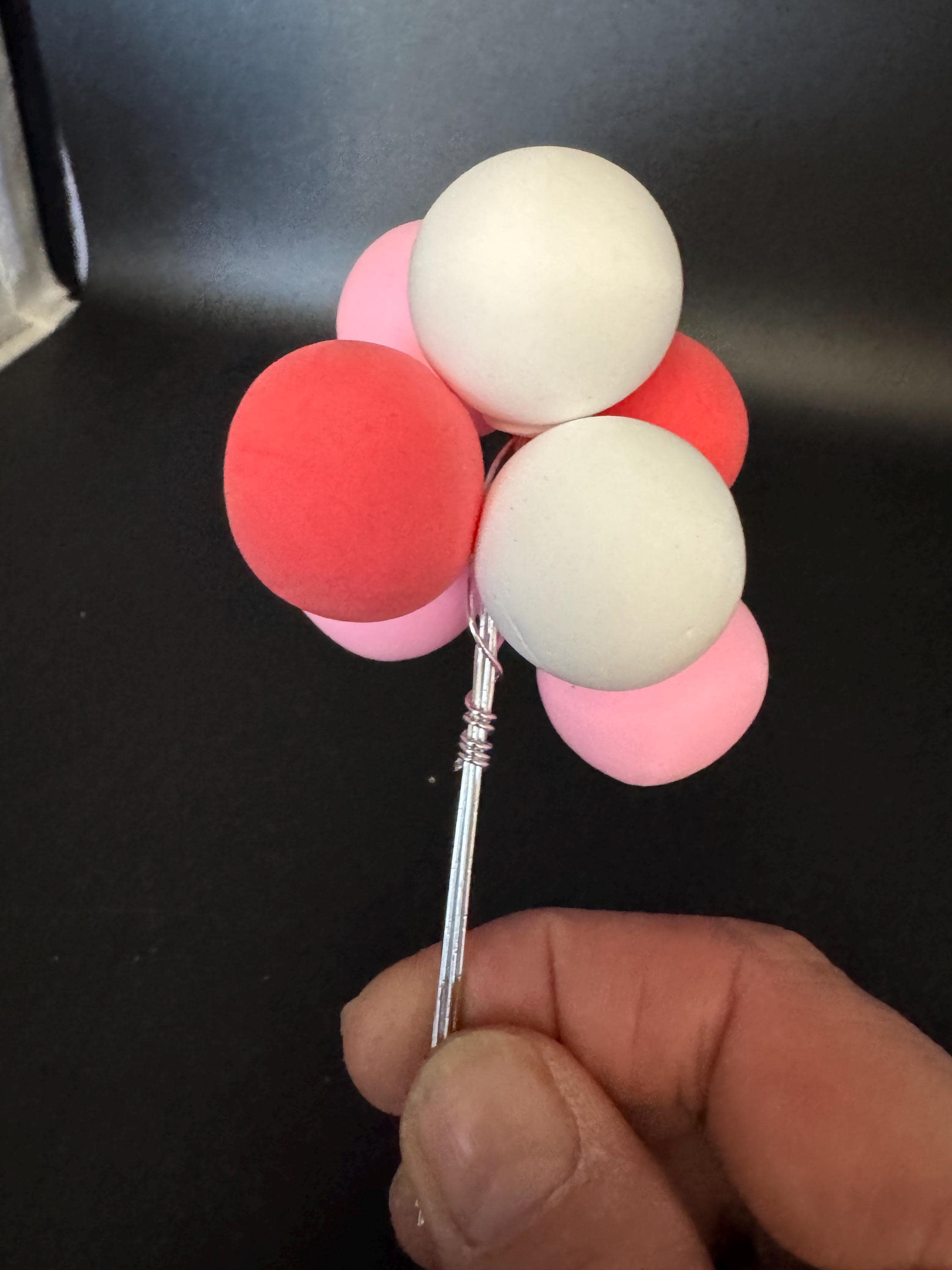 Pink red balloons cake toppers,  girls birthday white foam balloon decoration