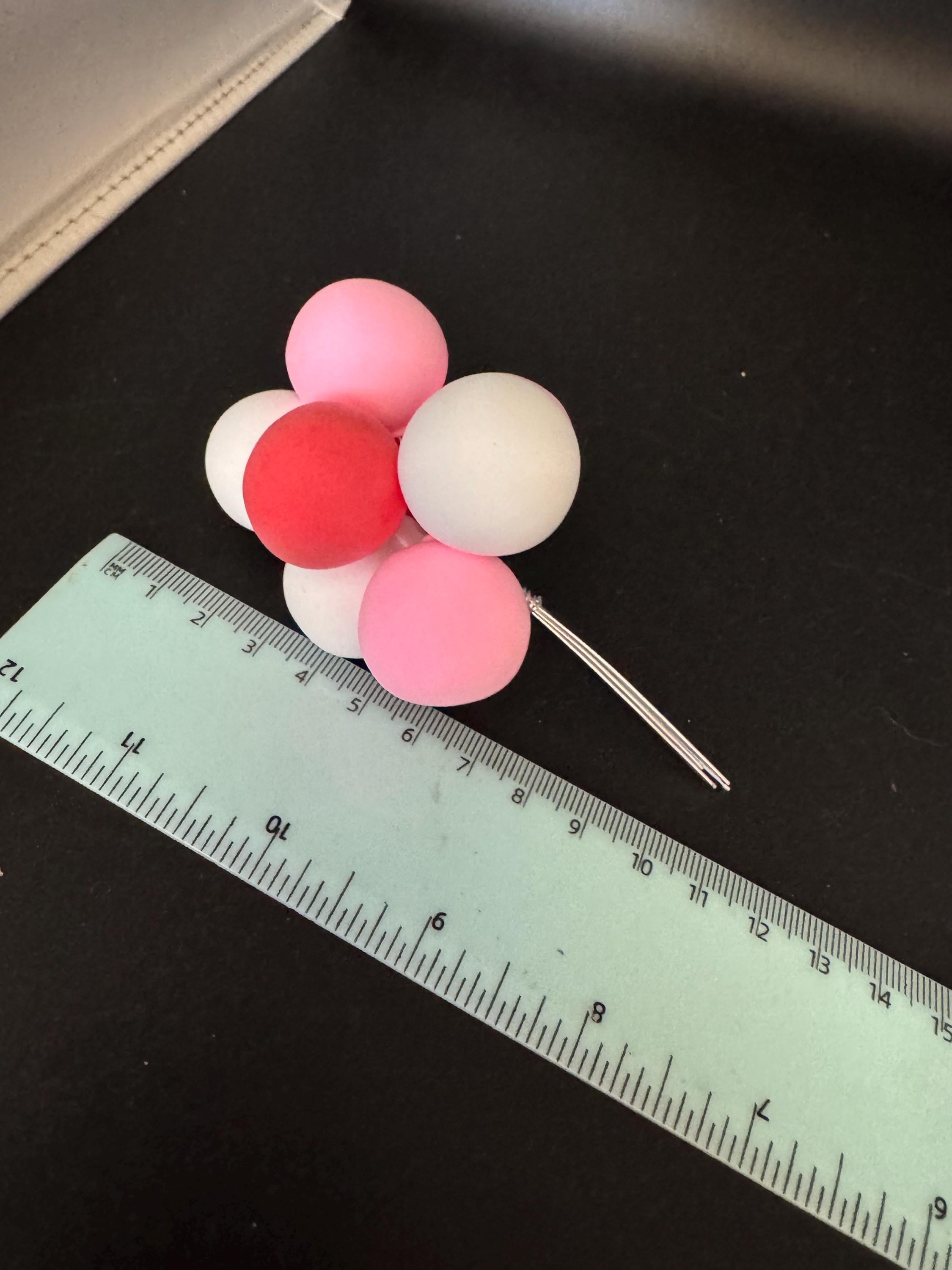 Pink red balloons cake toppers,  girls birthday white foam balloon decoration