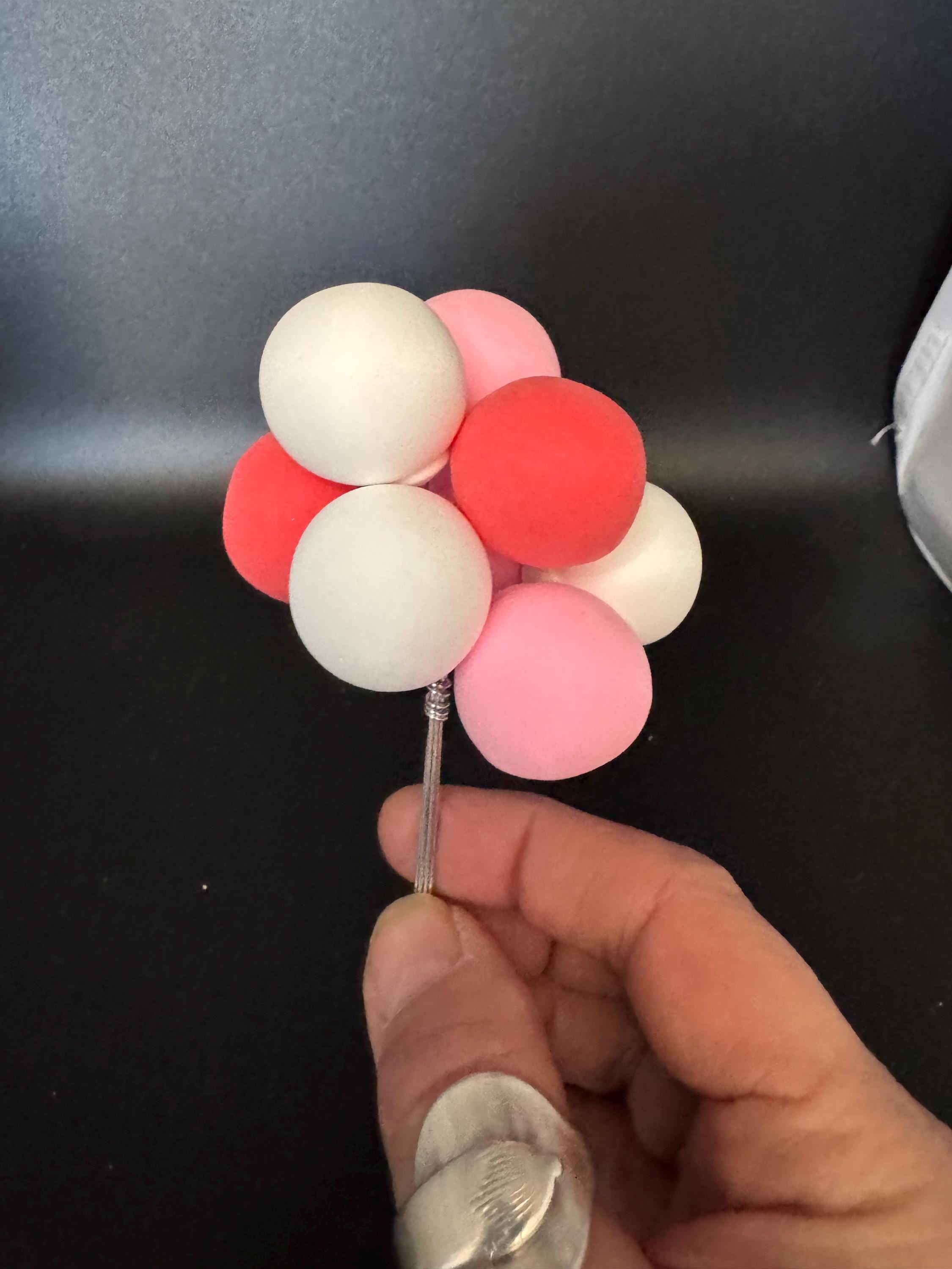 Pink red balloons cake toppers,  girls birthday white foam balloon decoration