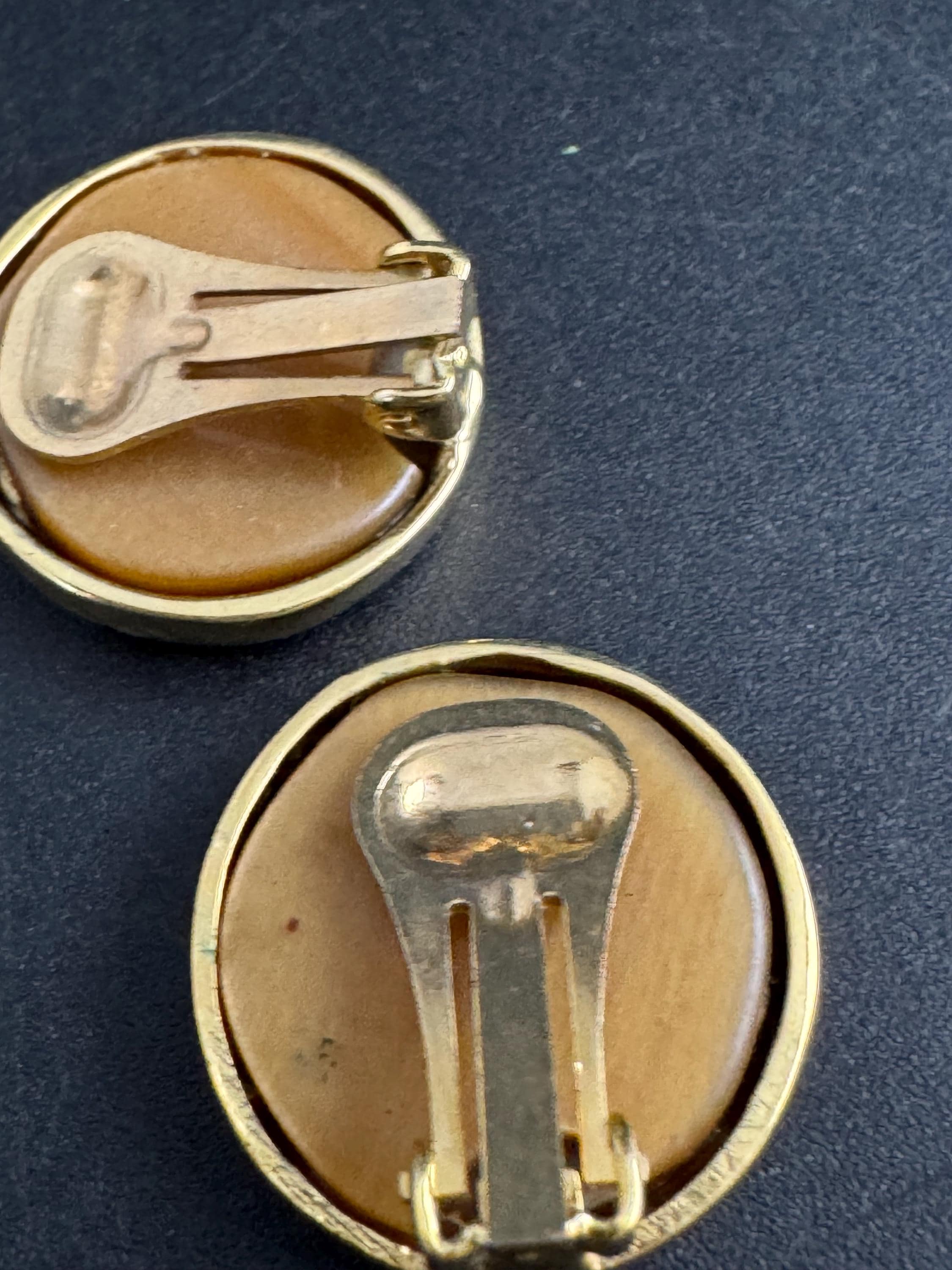 Italian Leopard Print Clip On Earrings: vintage Gold plated brown animal print