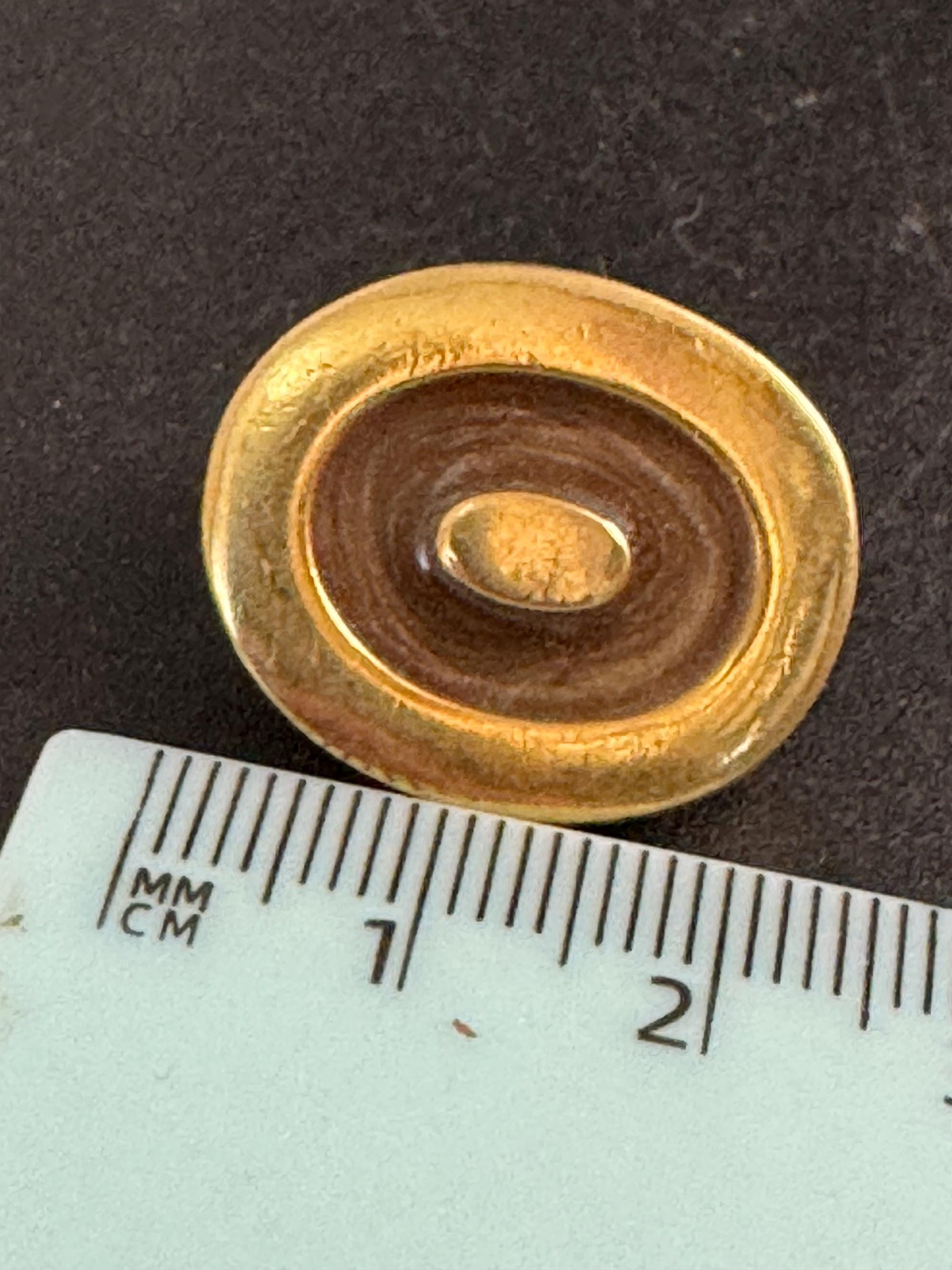 Italian brown Enamel Clip On Earrings: vintage gold plated deadstock