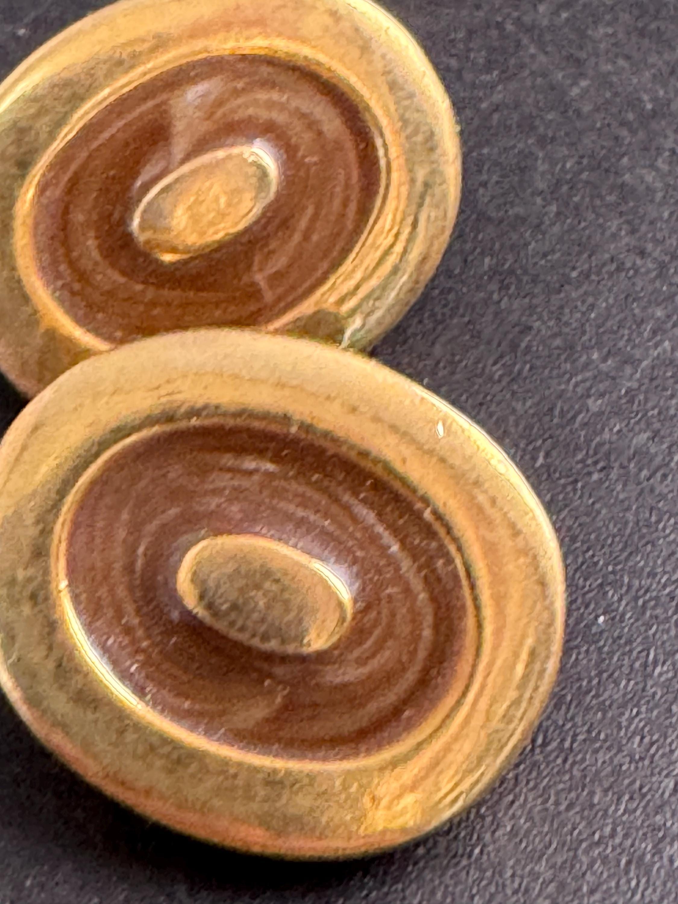 Italian brown Enamel Clip On Earrings: vintage gold plated deadstock