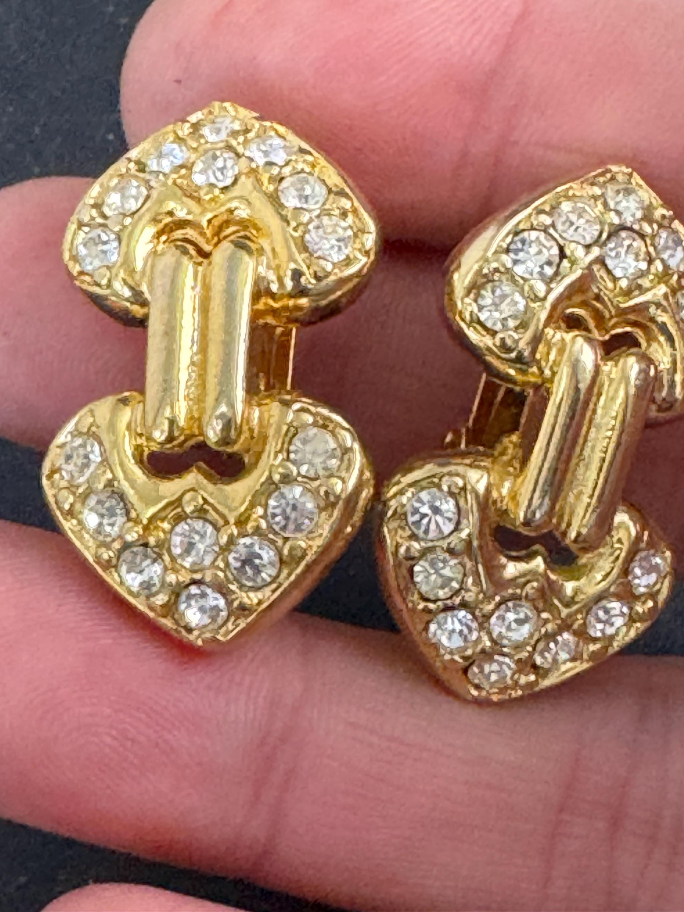Rhinestone Clip On Earrings: clear crystal gold plated vintage deadstock