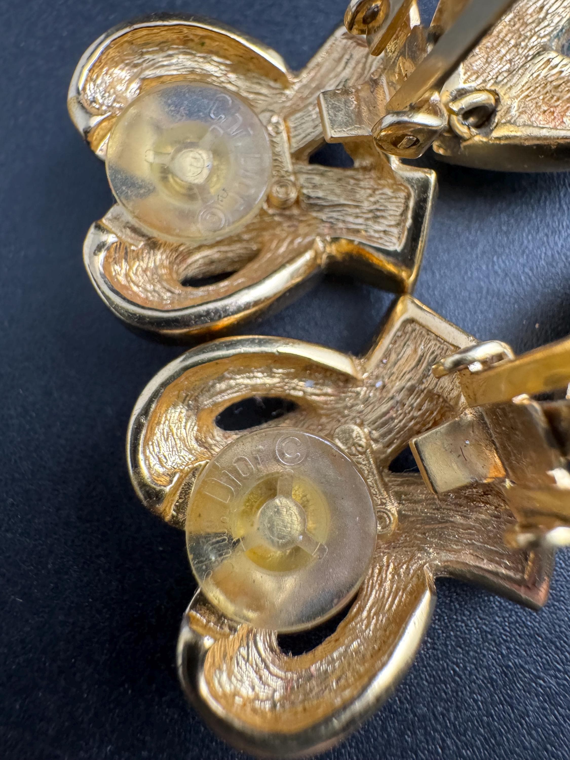 Vintage Christian Dior Grosse Green Gripoix Rhinestone Clip On Earrings