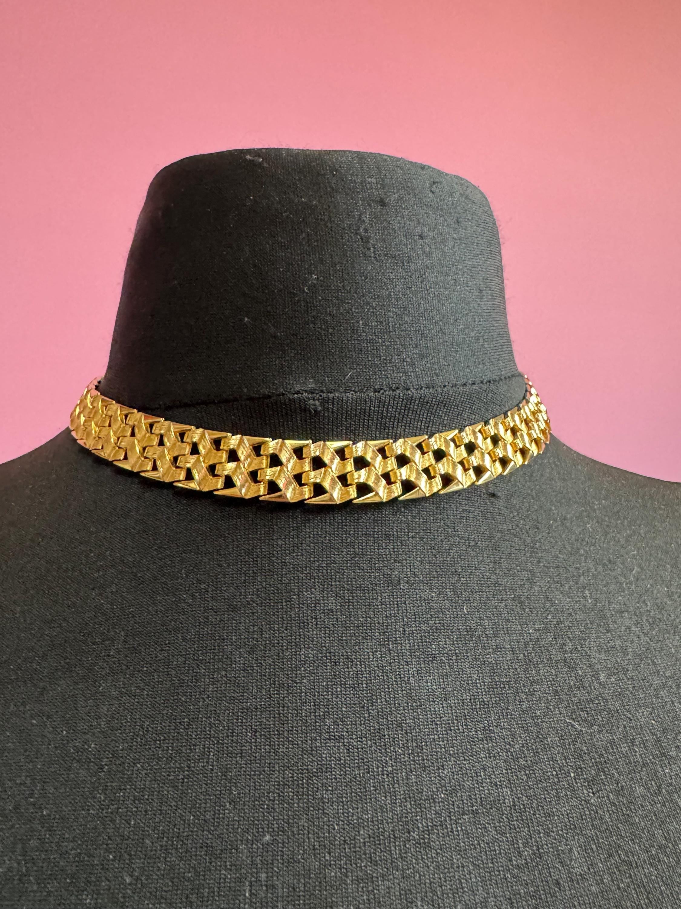 1965 GROSSE gold plated flat choker,  signed necklace Designer 1960s