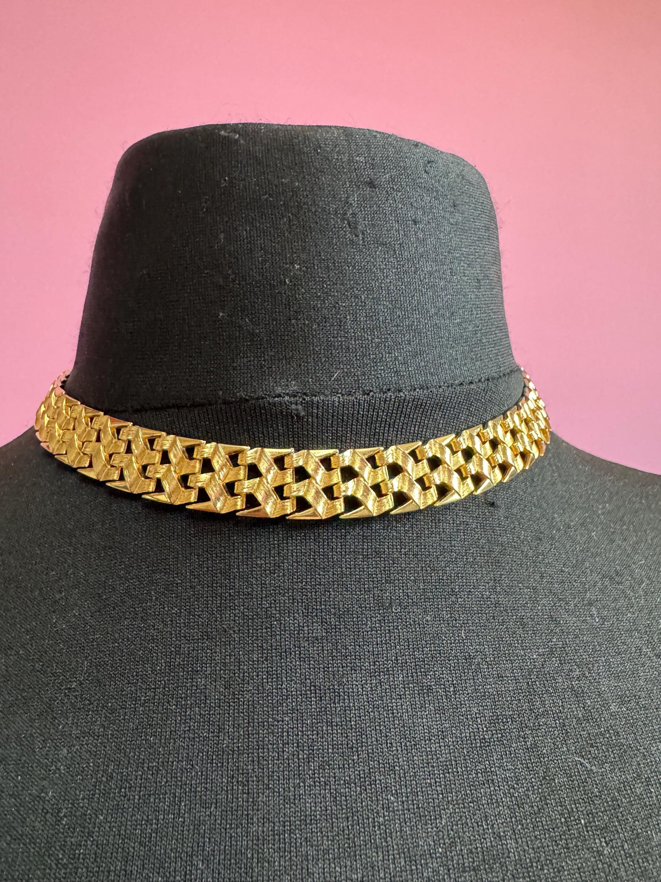 1965 GROSSE gold plated flat choker,  signed necklace Designer 1960s