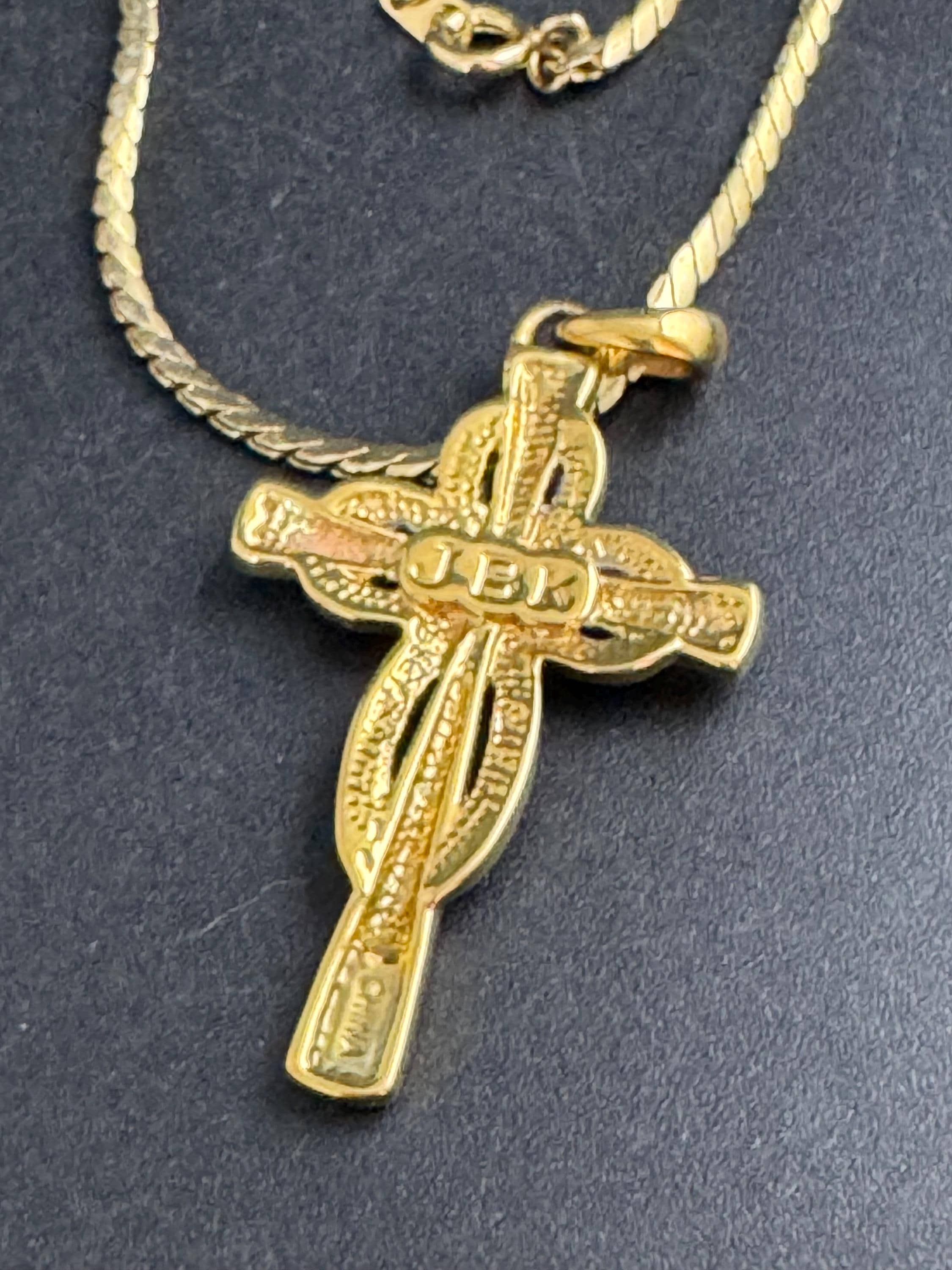 JBK Ruby rhinestone cross pendant, signed Jackie Kennedy camrose and cross
