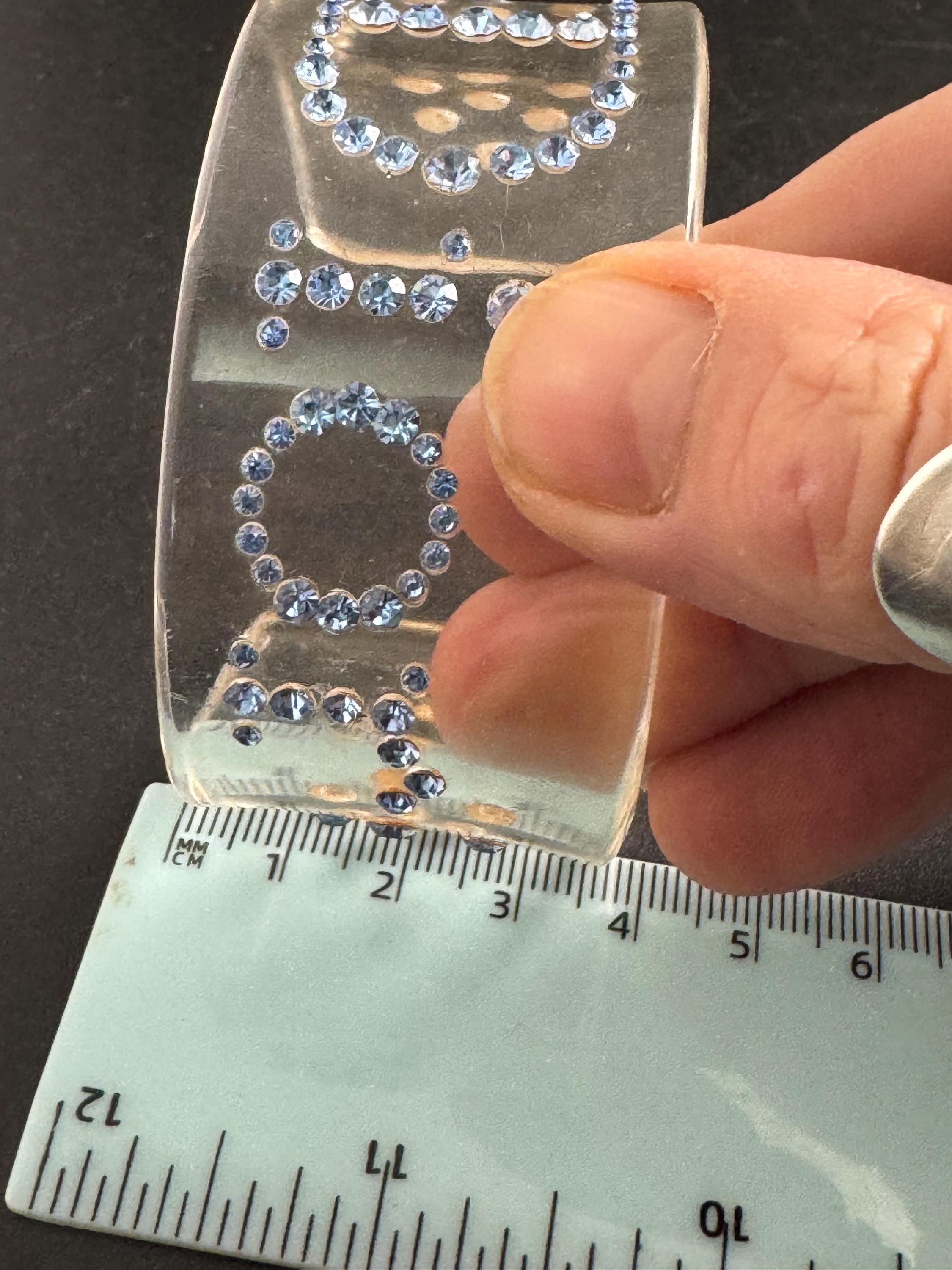 Christian Dior blue rhinestone clear acrylic cuff bangle , designer bracelet