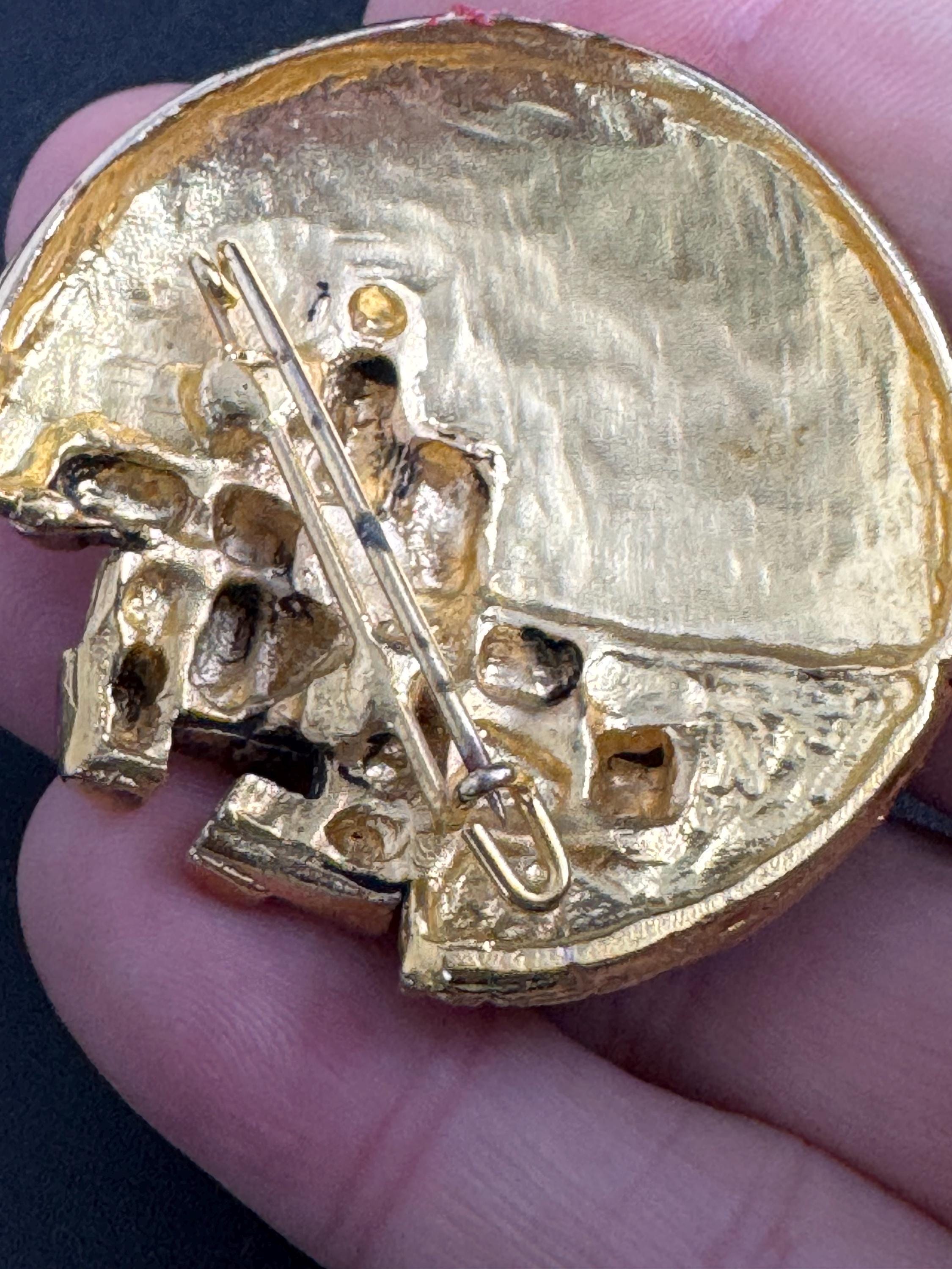 Signed SIDNEY CARRON modernist gold plated brooch ,  French Paris designer jewellery