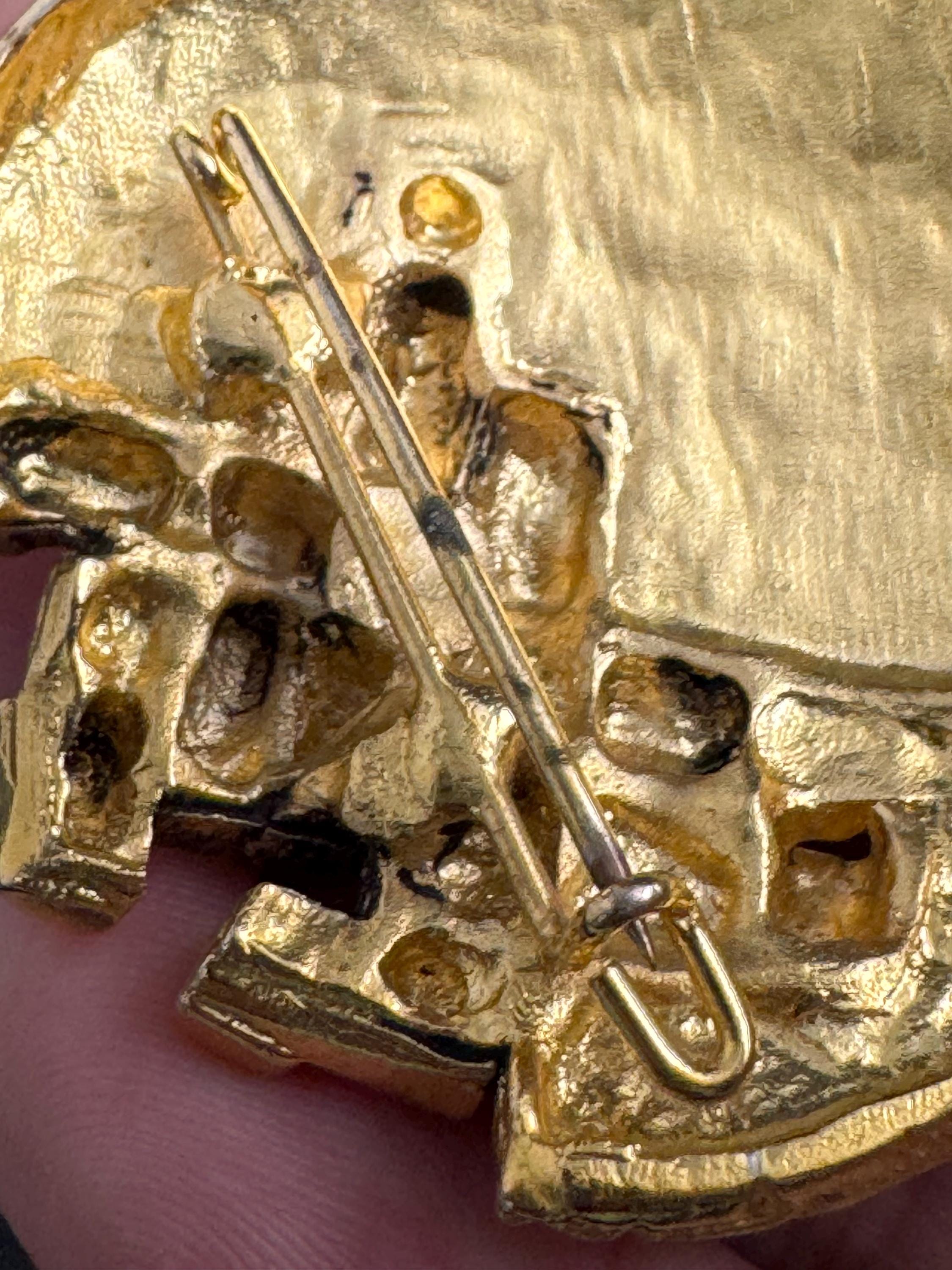 Signed SIDNEY CARRON modernist gold plated brooch ,  French Paris designer jewellery