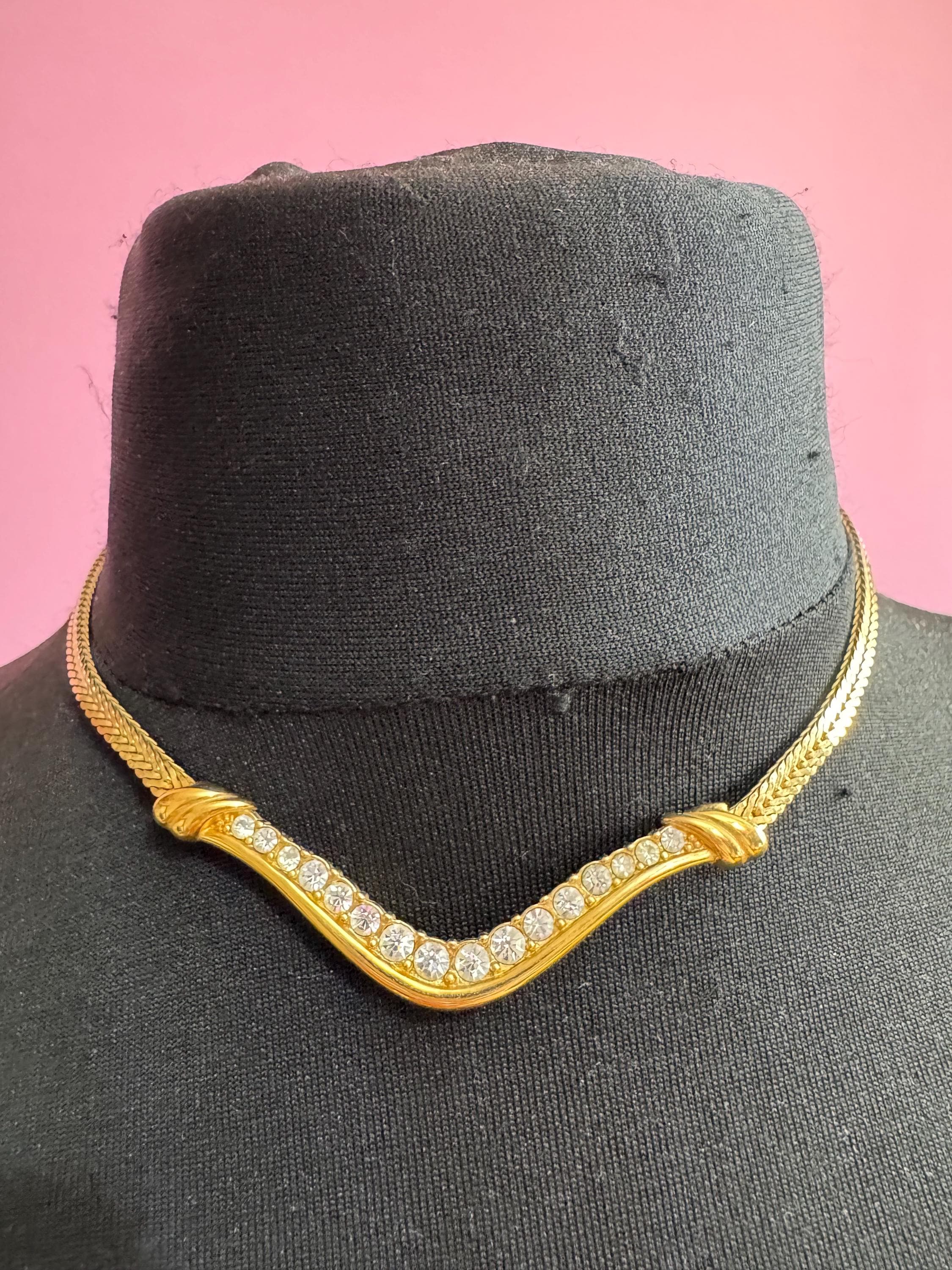 MONET clear rhinestone chain necklace, vintage and signed