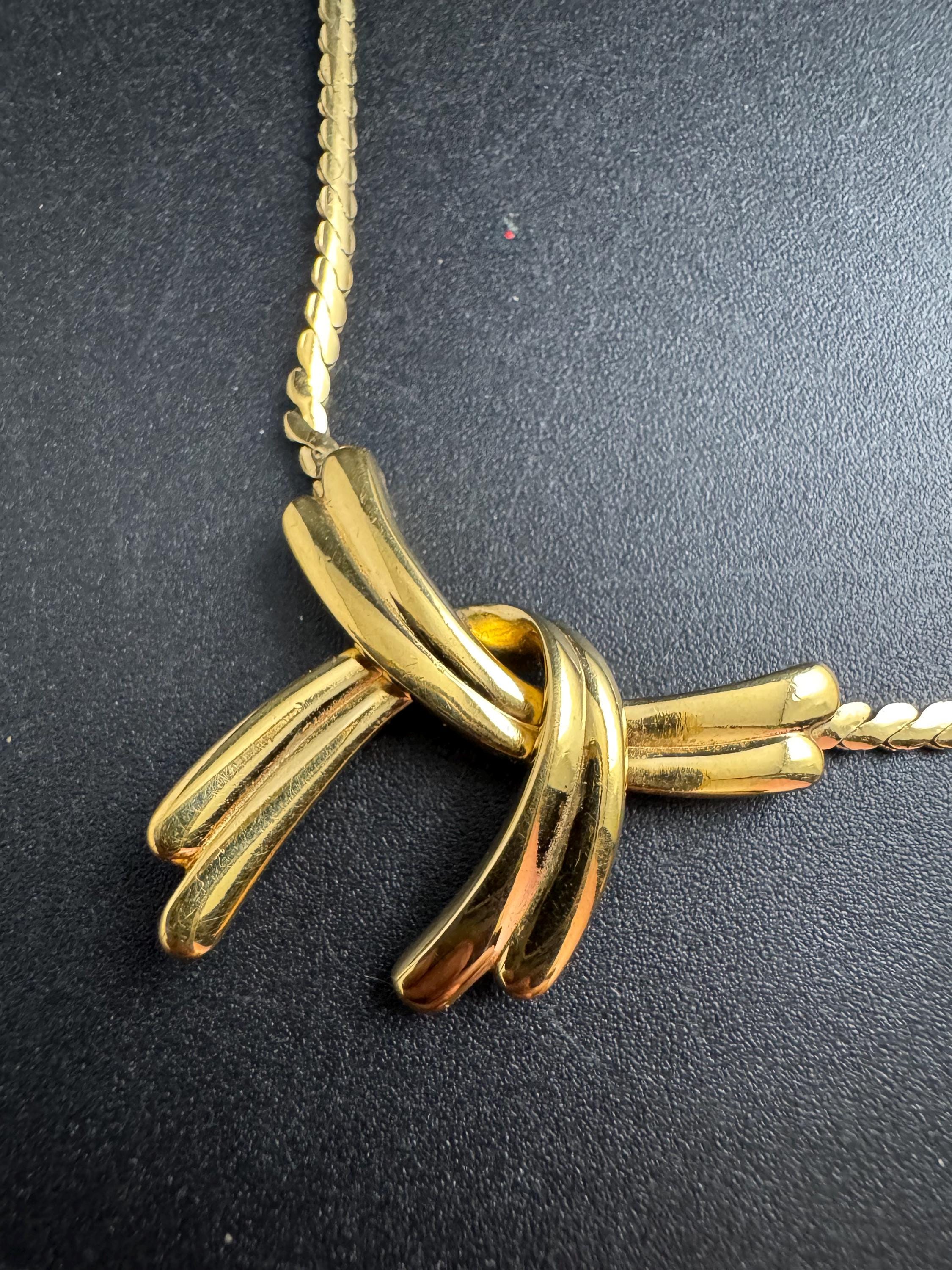 MONET gold ribbon bow necklace,  gold plated vintage and signed