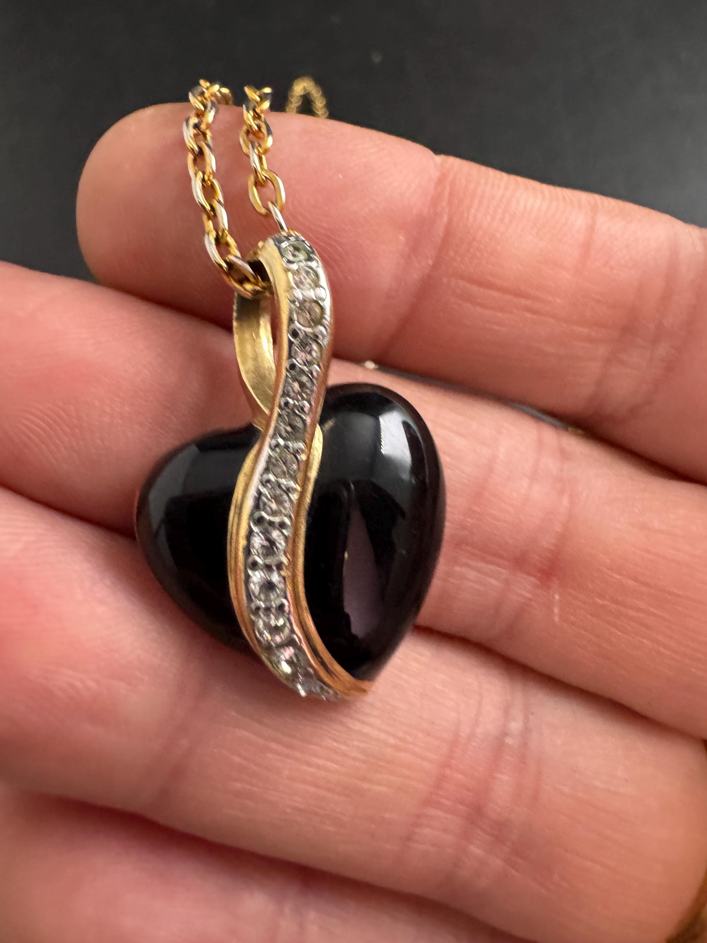 CIRO black heart pendant necklace, on a Corocraft gold chain 64cm vintage both signed