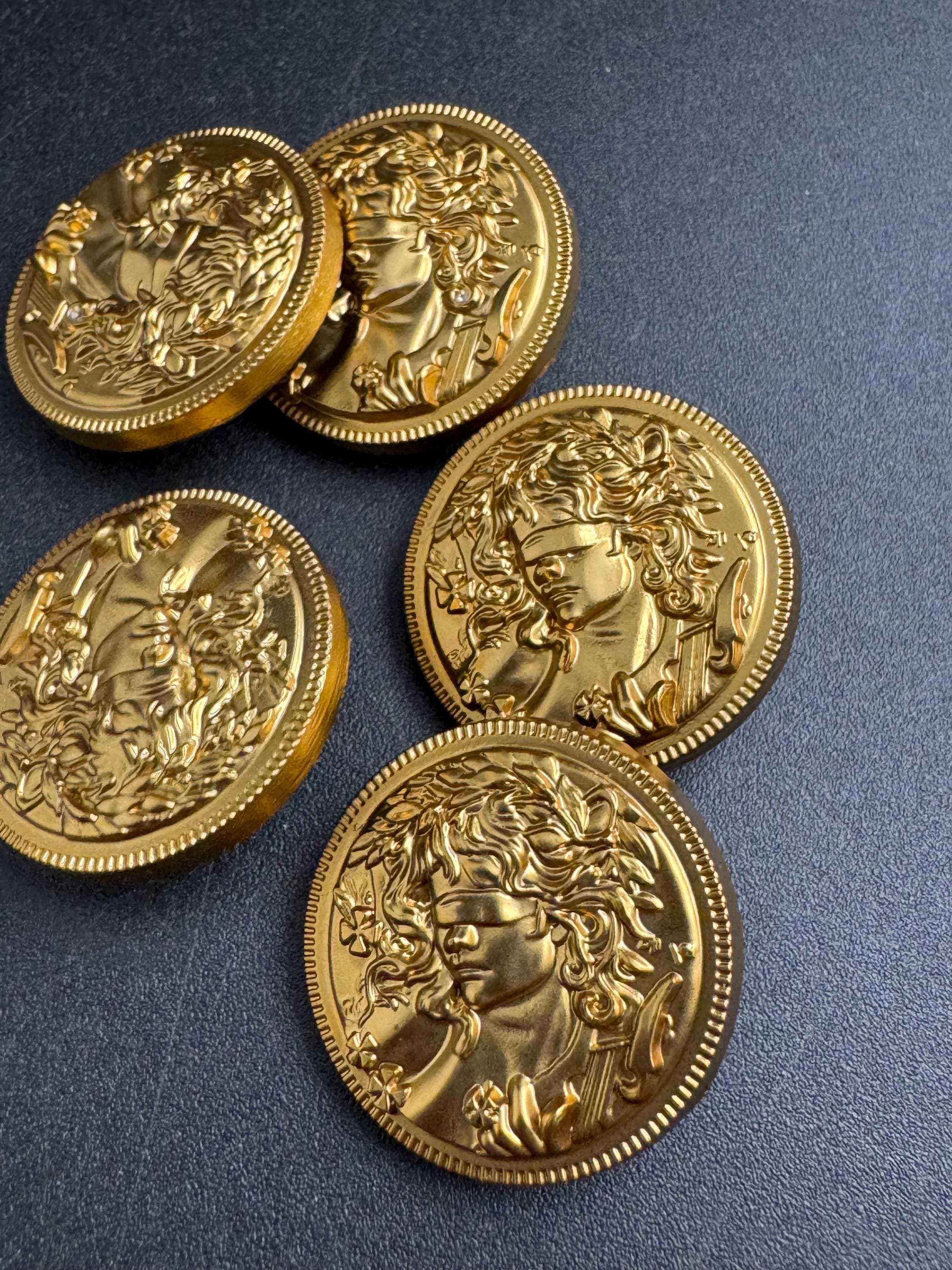 Bright antique gold coin buttons , size 25mm or 20mm metal