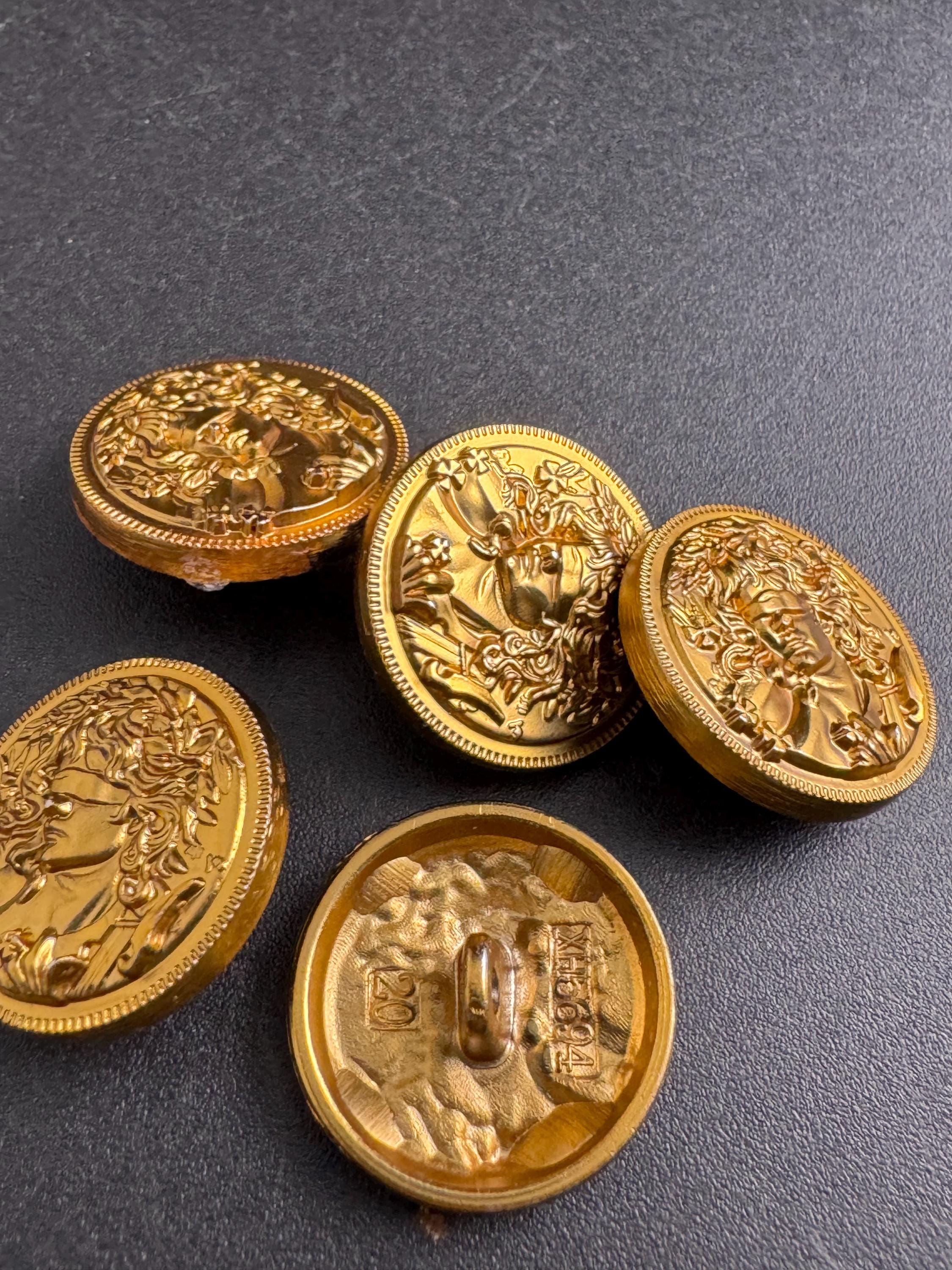 Bright antique gold coin buttons , size 25mm or 20mm metal