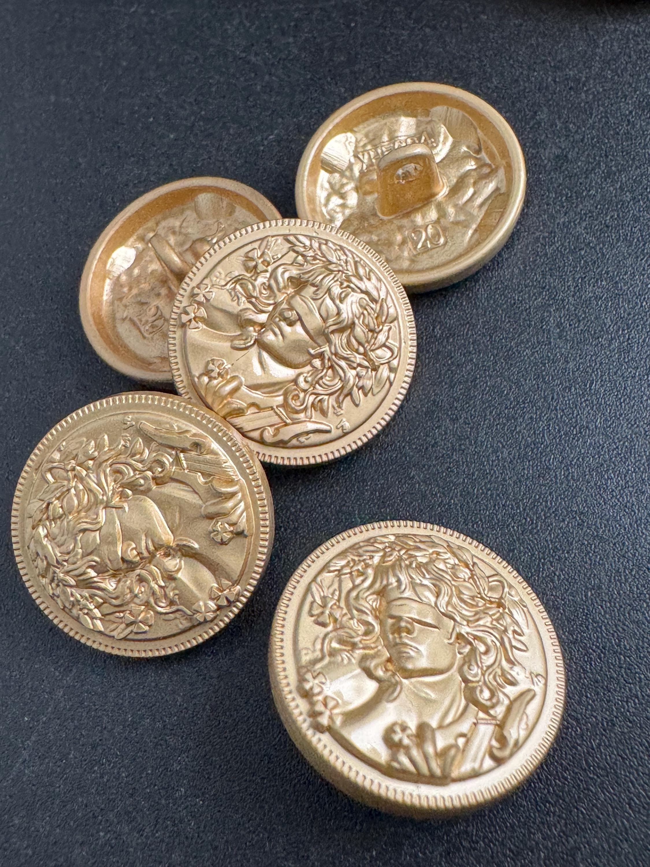 Light gold coin buttons , size 25mm or 20mm metal