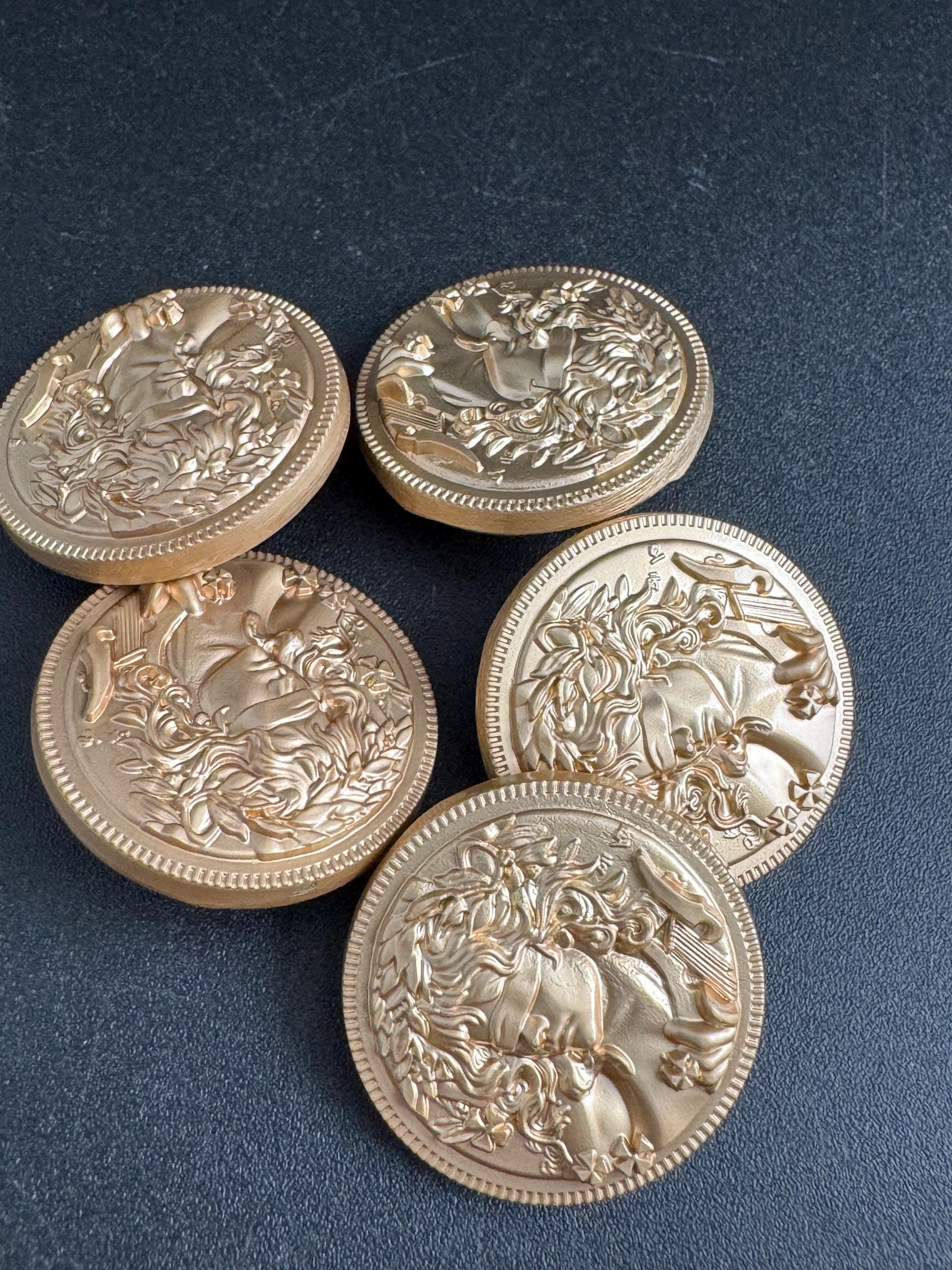 Light gold coin buttons , size 25mm or 20mm metal