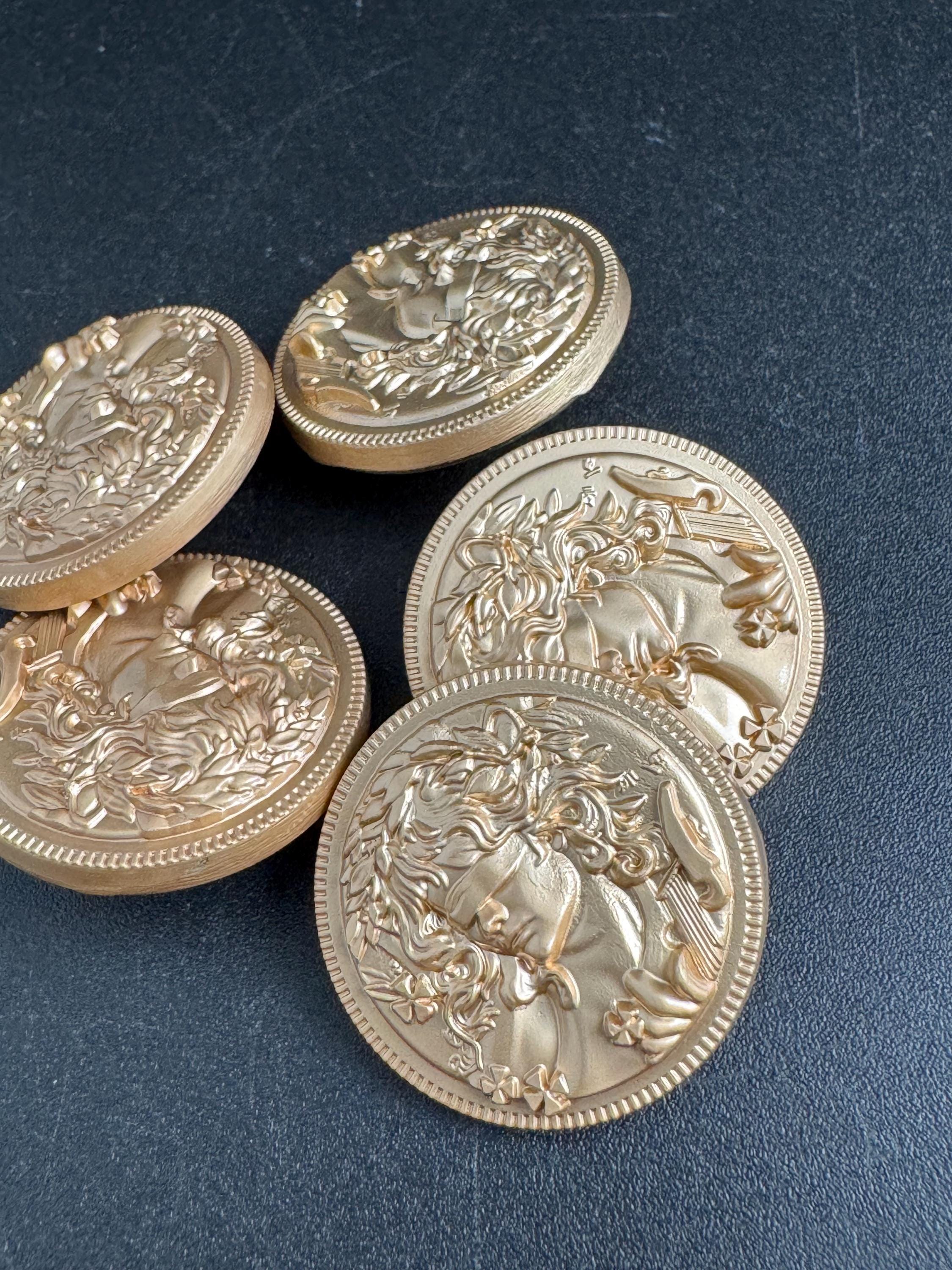 Light gold coin buttons , size 25mm or 20mm metal