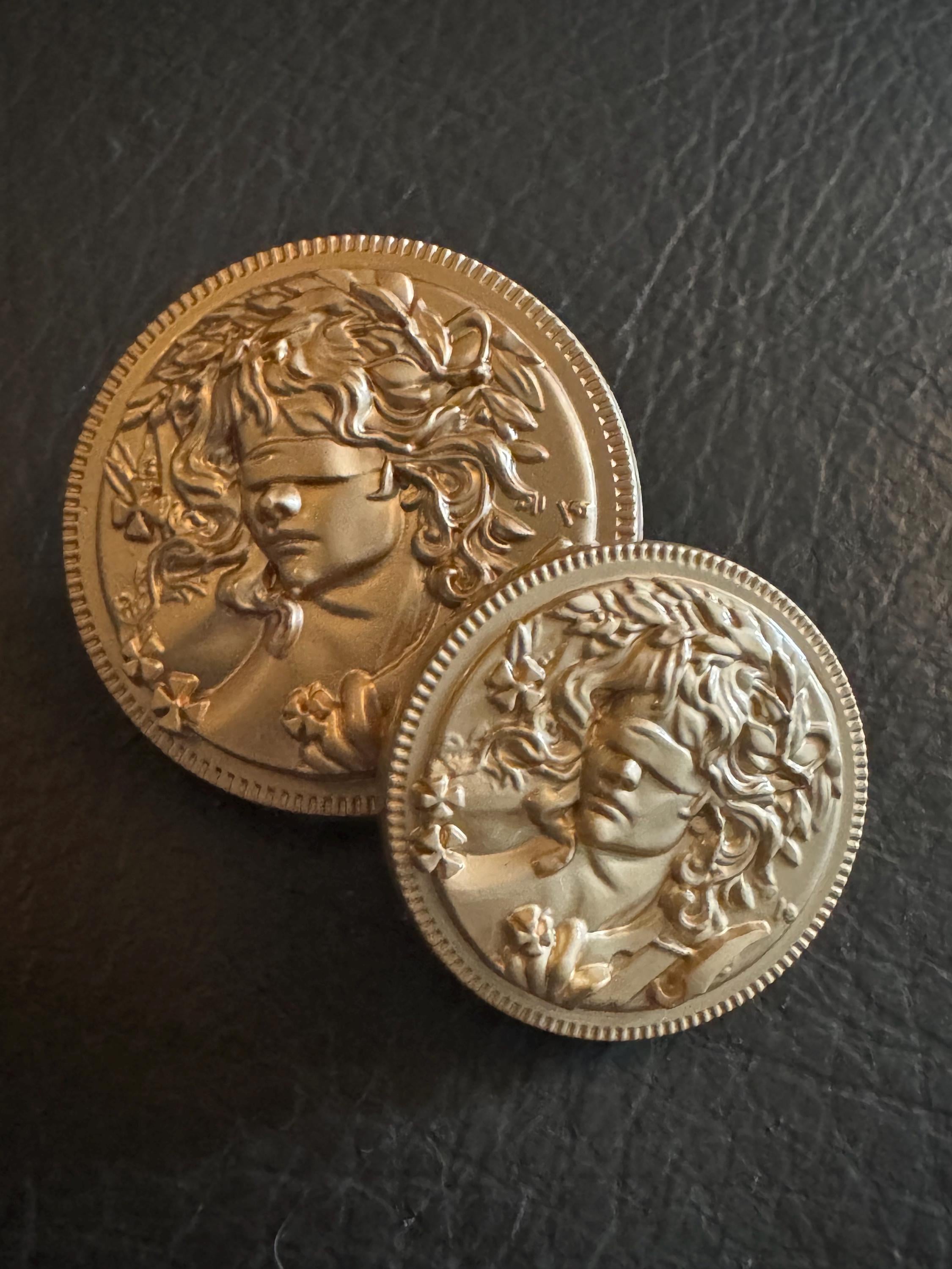 Light gold coin buttons , size 25mm or 20mm metal