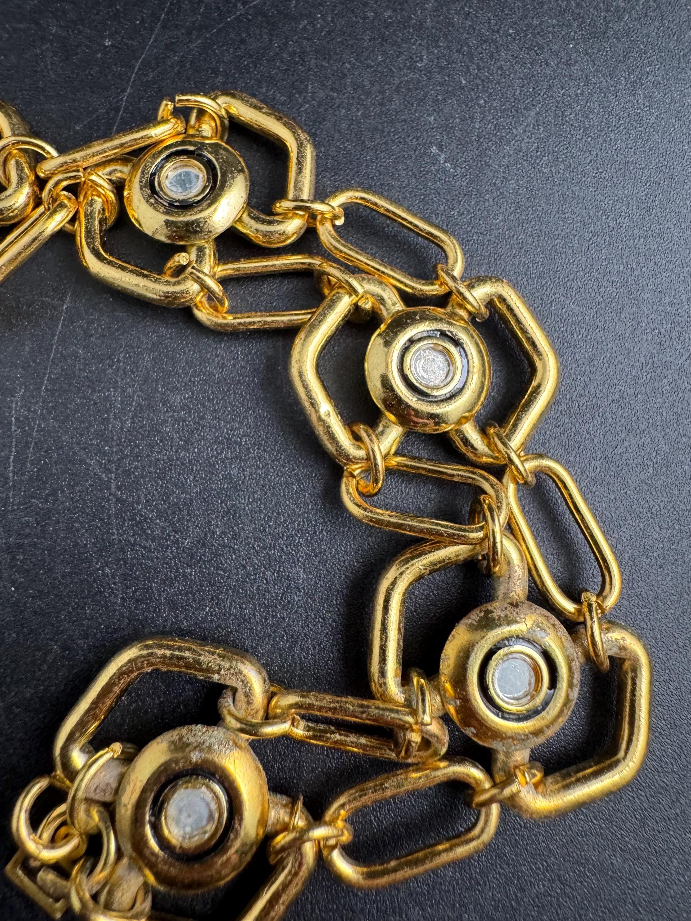 Wide gold geometric chain link bracelet , vintage unused 70s