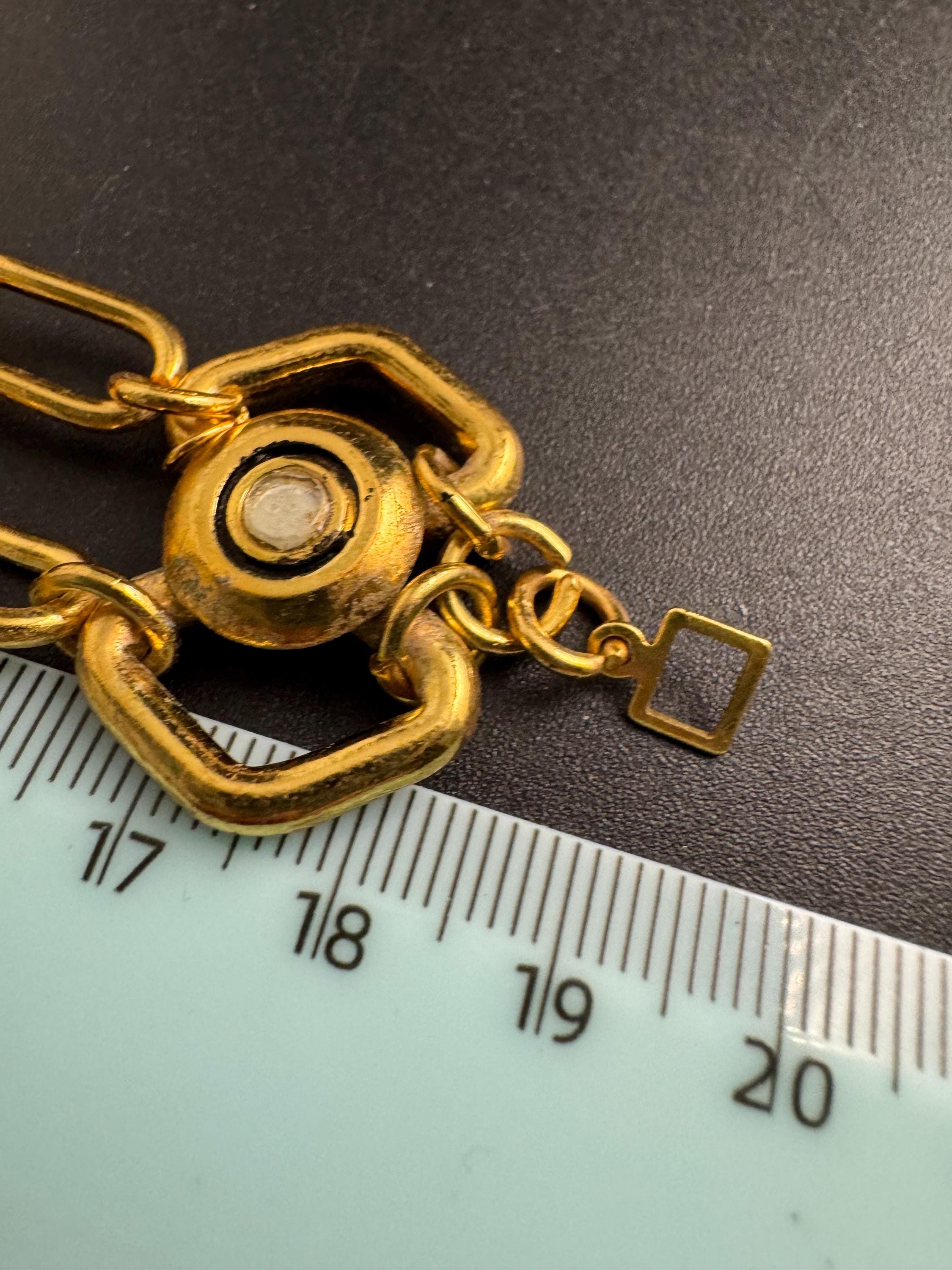 Wide gold geometric chain link bracelet , vintage unused 70s