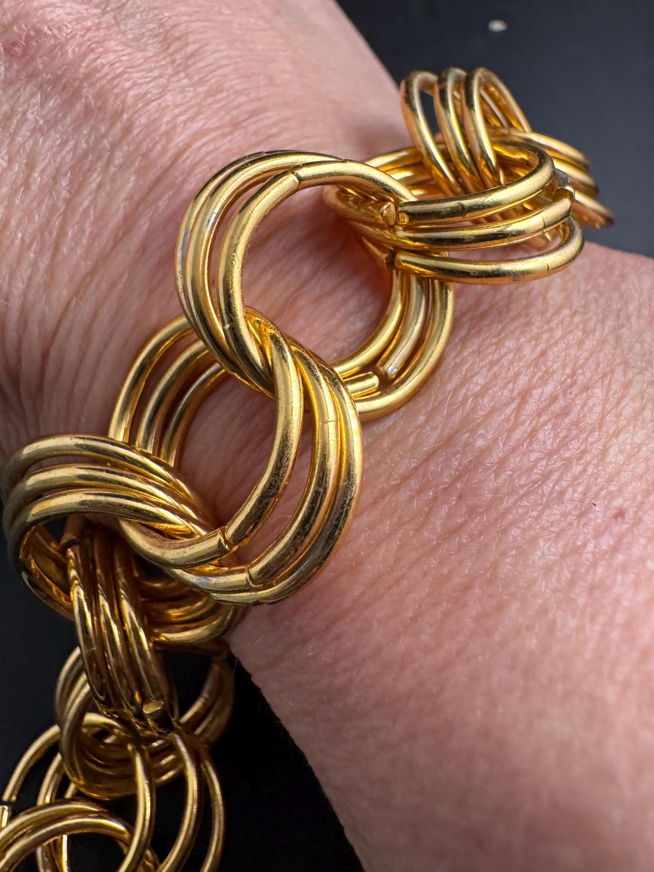 Wide gold curb chain link bracelet , vintage unused 80s