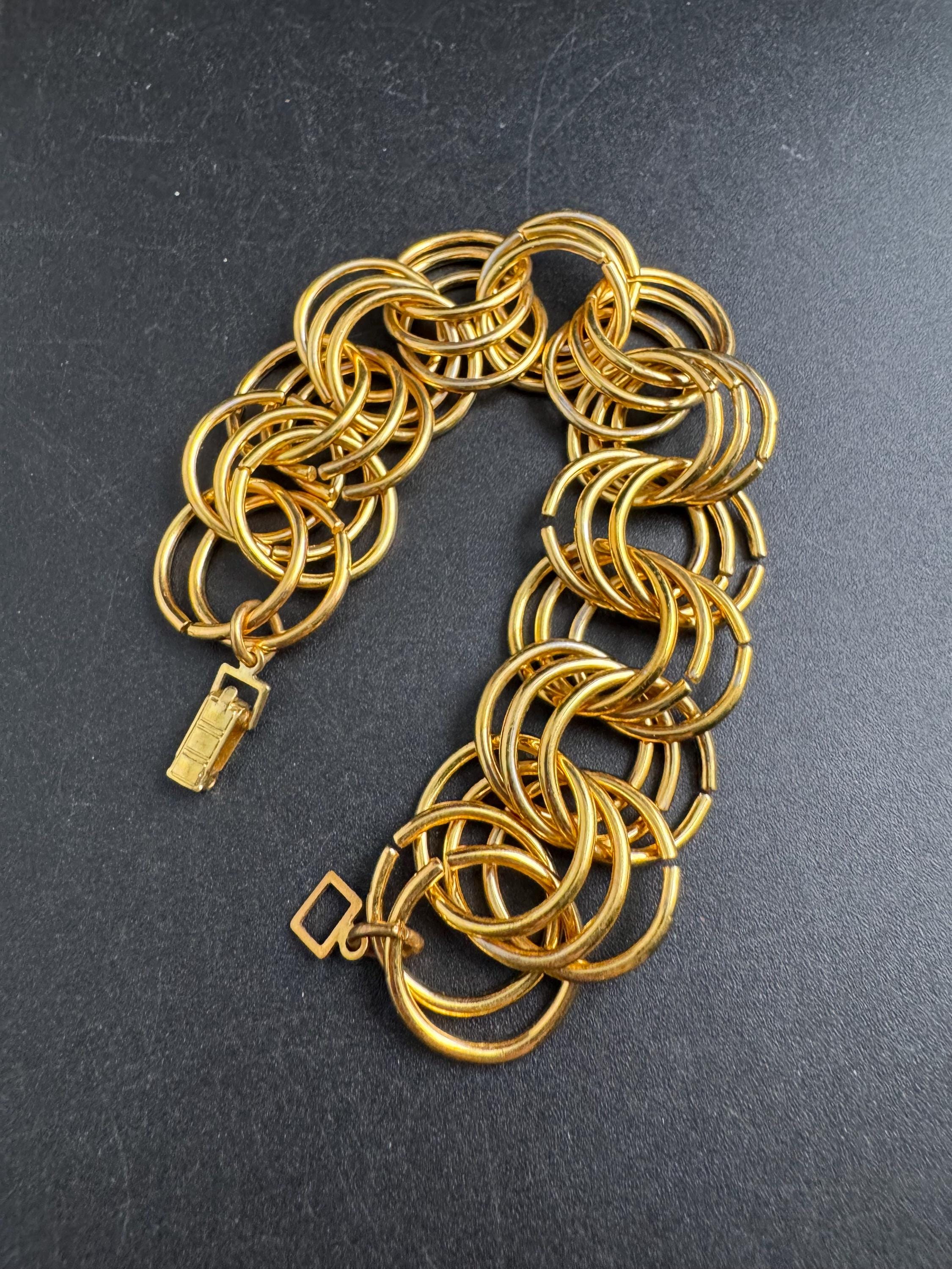 Wide gold curb chain link bracelet , vintage unused 80s